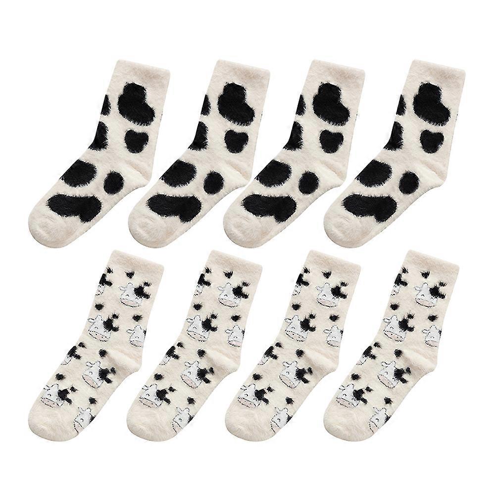 بقرة طباعة نمط الجوارب لطيف غامض الجوارب للنساء الشتاء الدفء الراحة 10.2 3.1 0.4 بوصة 4 أزواج
