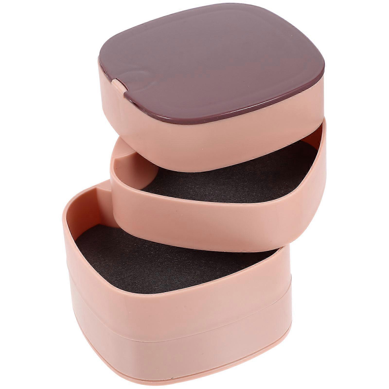 Multi-Layer Jewelry Case Portable Round Home Use Travel ABS Glass Felt 12x11x11cm 1Pcs