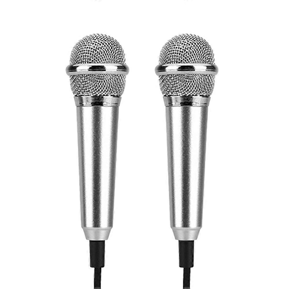 Tiny Mic Mobile Singing Microphone Silver 2Set Webcam Communication Song Recording Karaoke