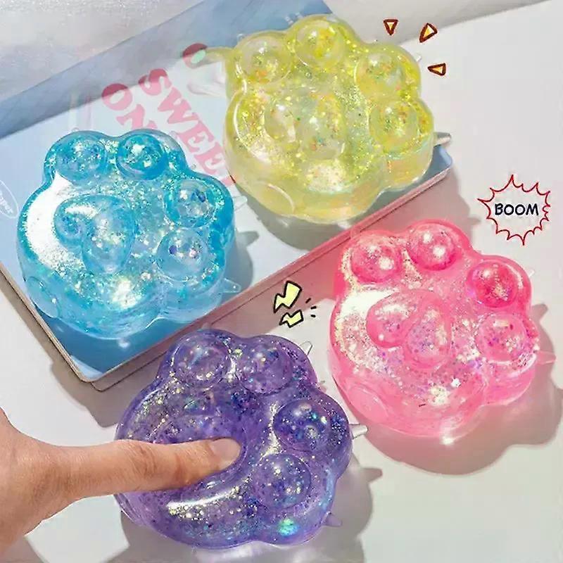 con Kids Anti-stress Soft TPR Slow Rebound Sequins Maltose Pinch Toy Stress Relief Elastic Squeezing Colored Cat Paw Decompression