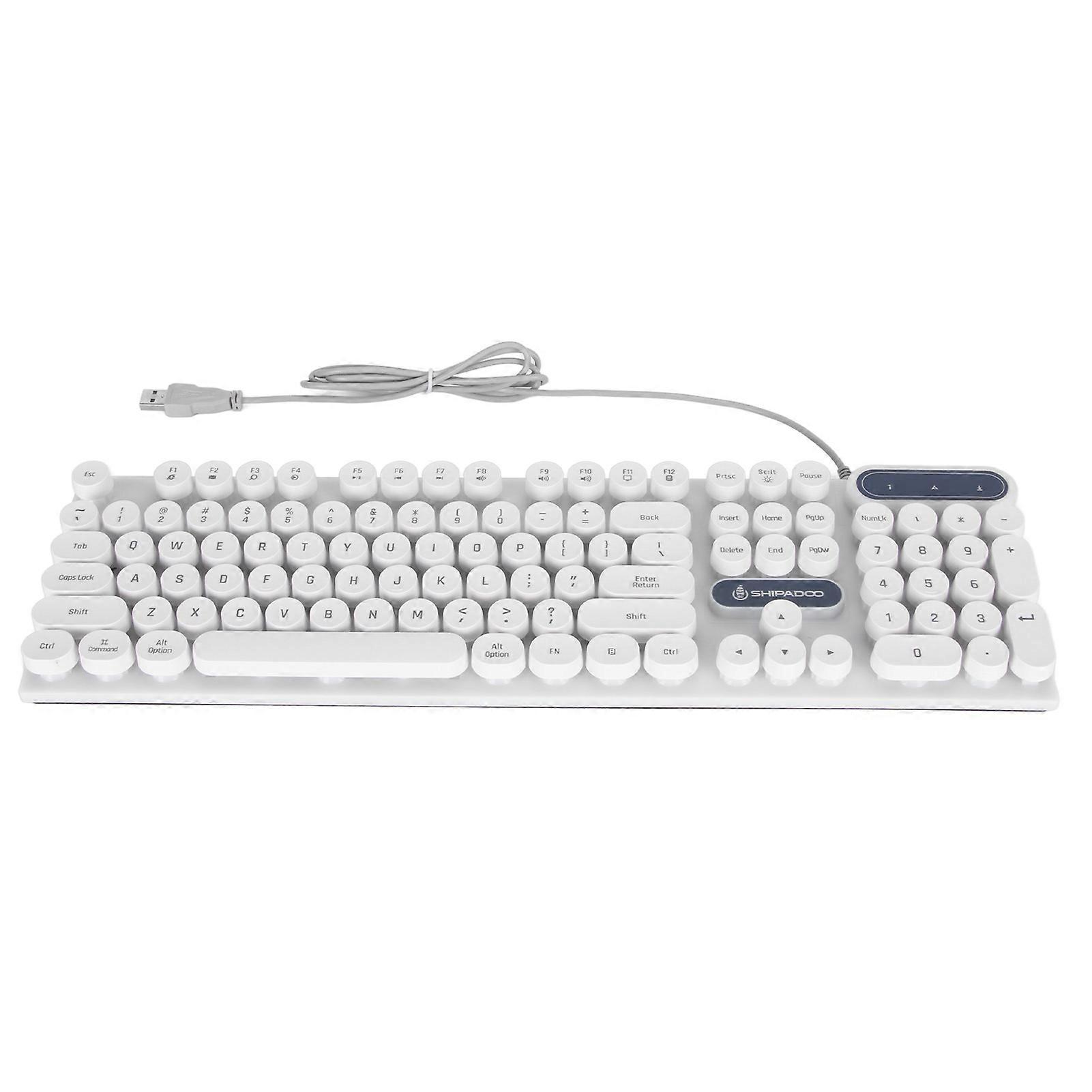 104 Keys Round USB Gaming Keyboard Breathing Backlit Ergonomic Waterproof Wired Keyboard for Desktop Laptop PC Punk Style White