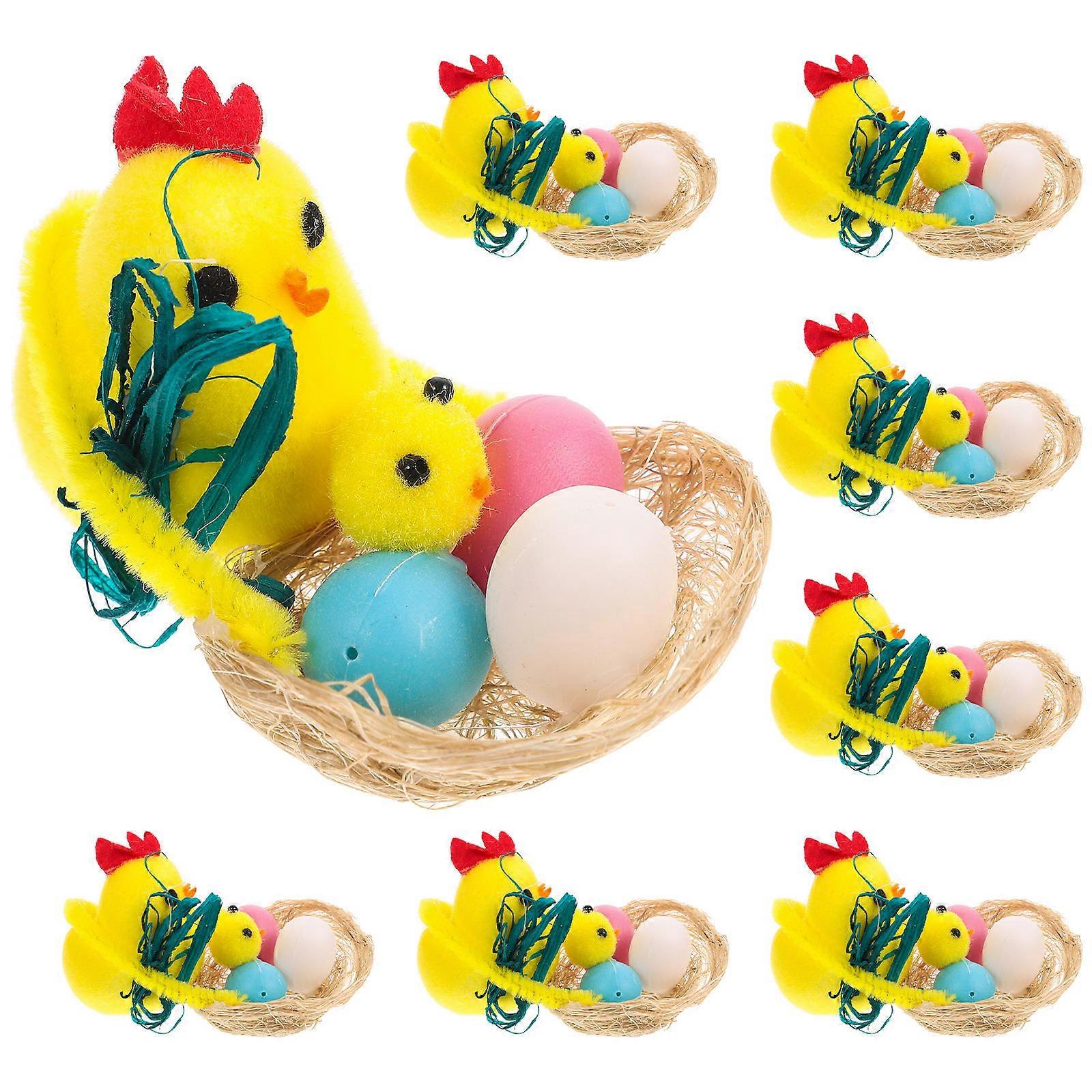 Egg Ornaments Miniature Chicks Plastic Material Easter Crafts Party Decorations 8Pcs