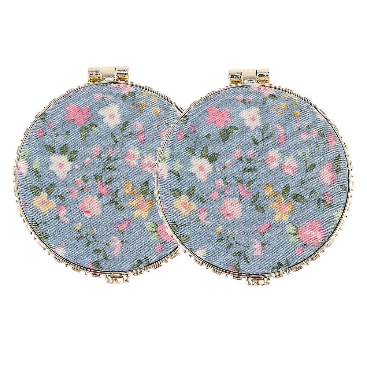 Cosmetic Mirror Compact Double-Sided Folding Mirror Retro Creative Circular Blue 8X7cm For Travel Daily Use 2Pcs