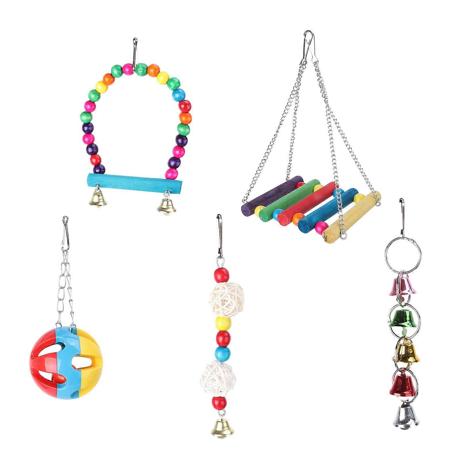 Toys For Birds Parrot Toy Set Daily Use Multi-Colored 21x18cm Swing Bell 5Pcs