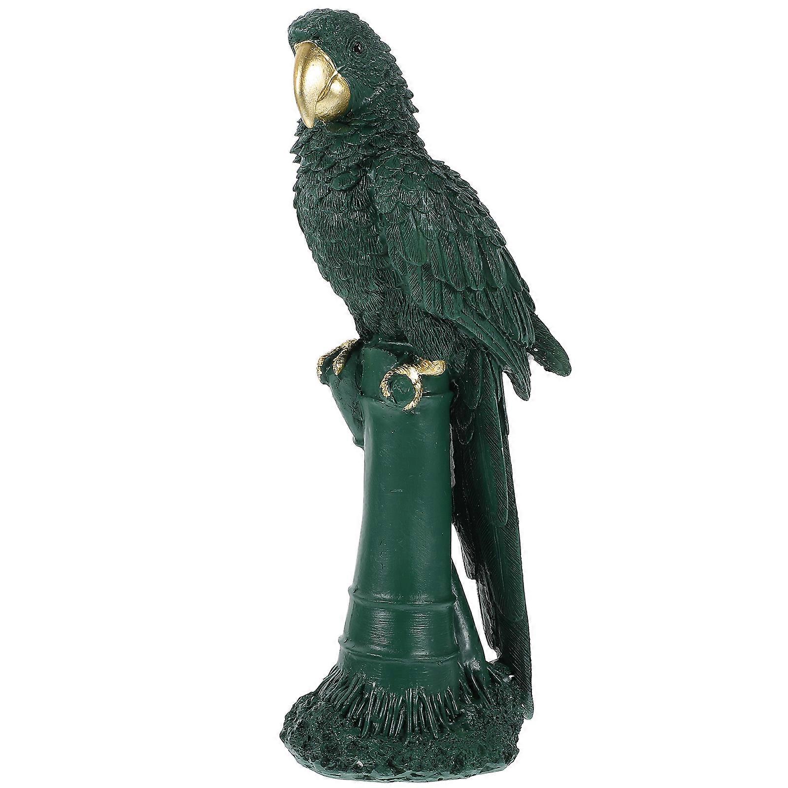 Simulation Parrot Model Resin Parrot Ornament Sturdy Materials Study Room Ornament Green 25.50X11.00X7.50CM 1Set