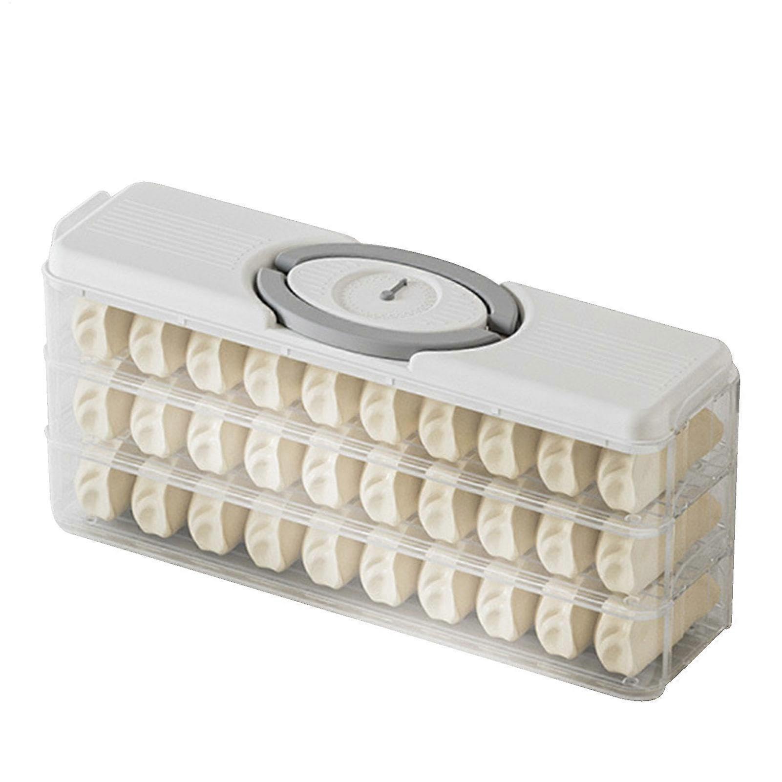 Dumpling Box for Refrigerator, Stackable Gray Plastic Food Storage Container with Handle, Multilayer Gnocchi Organizer for Kitchen