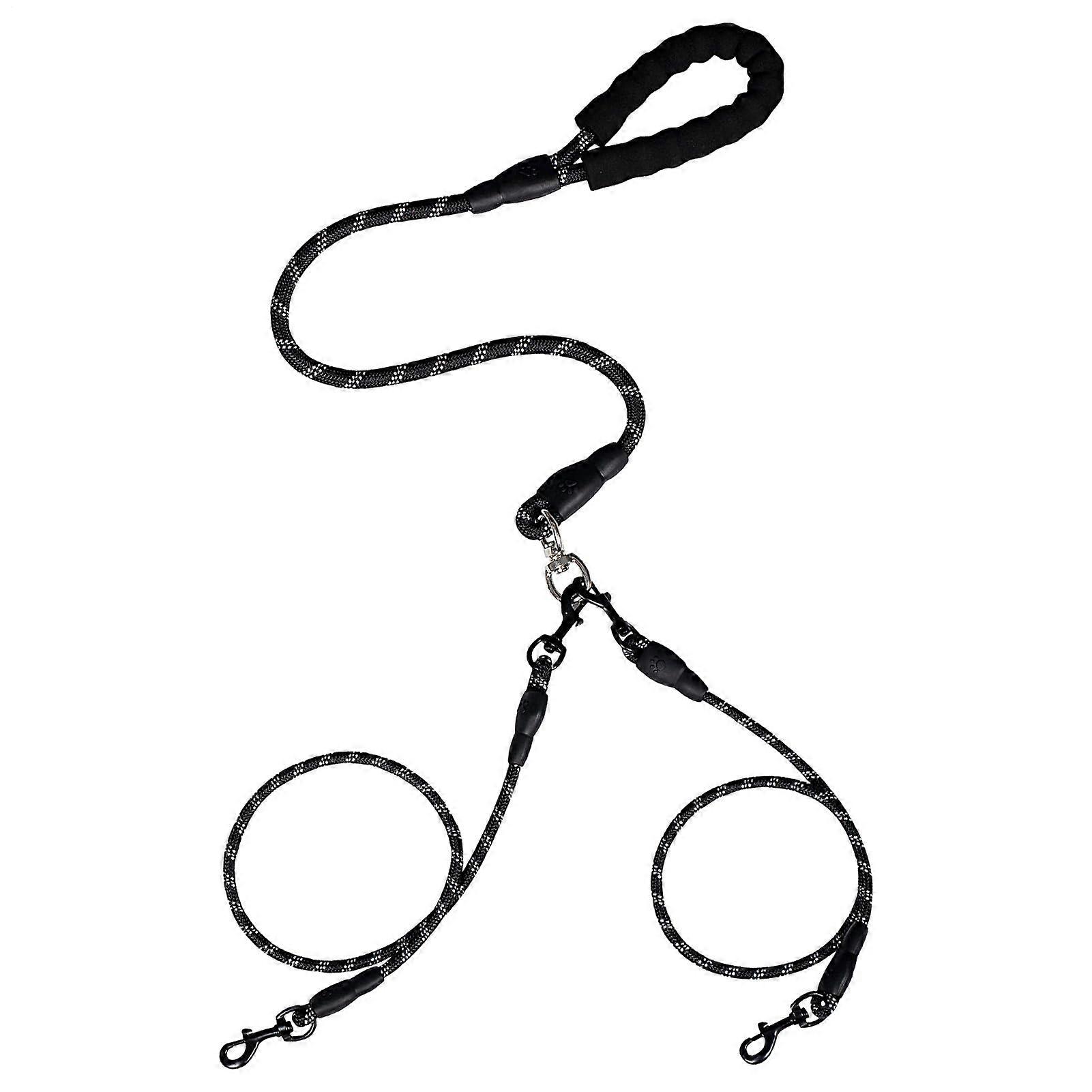 Double dog leash with two ends – adjustable attachments, elastic accessories for dog waste bags, black, size L