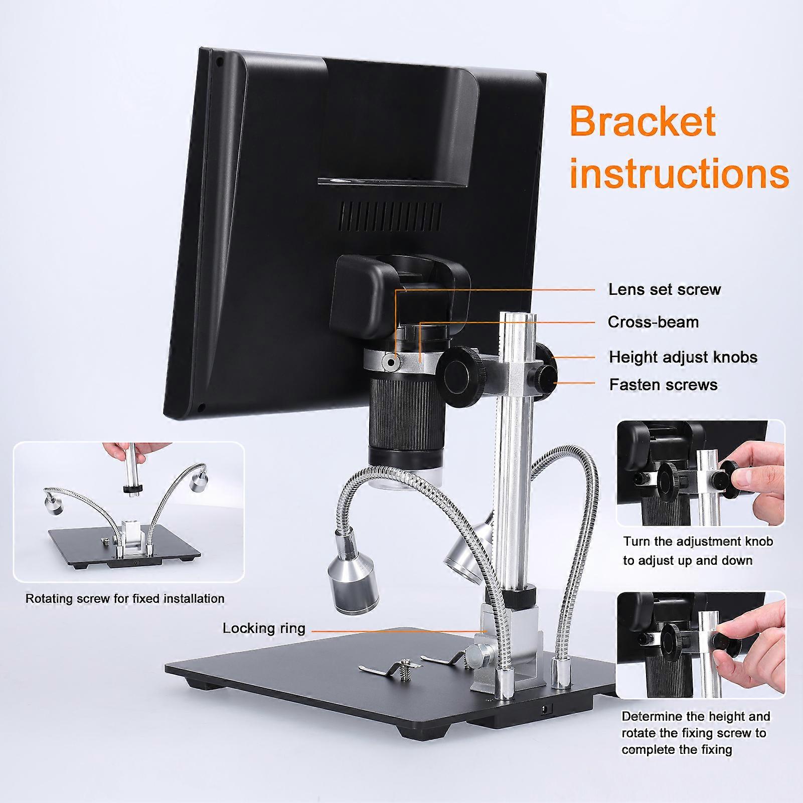 Professional Digital Microscope 1080P 10inch LCD Display 4X Digital Zooming Magnification Soldering Microscope Picture Taking Video Recording Mainten