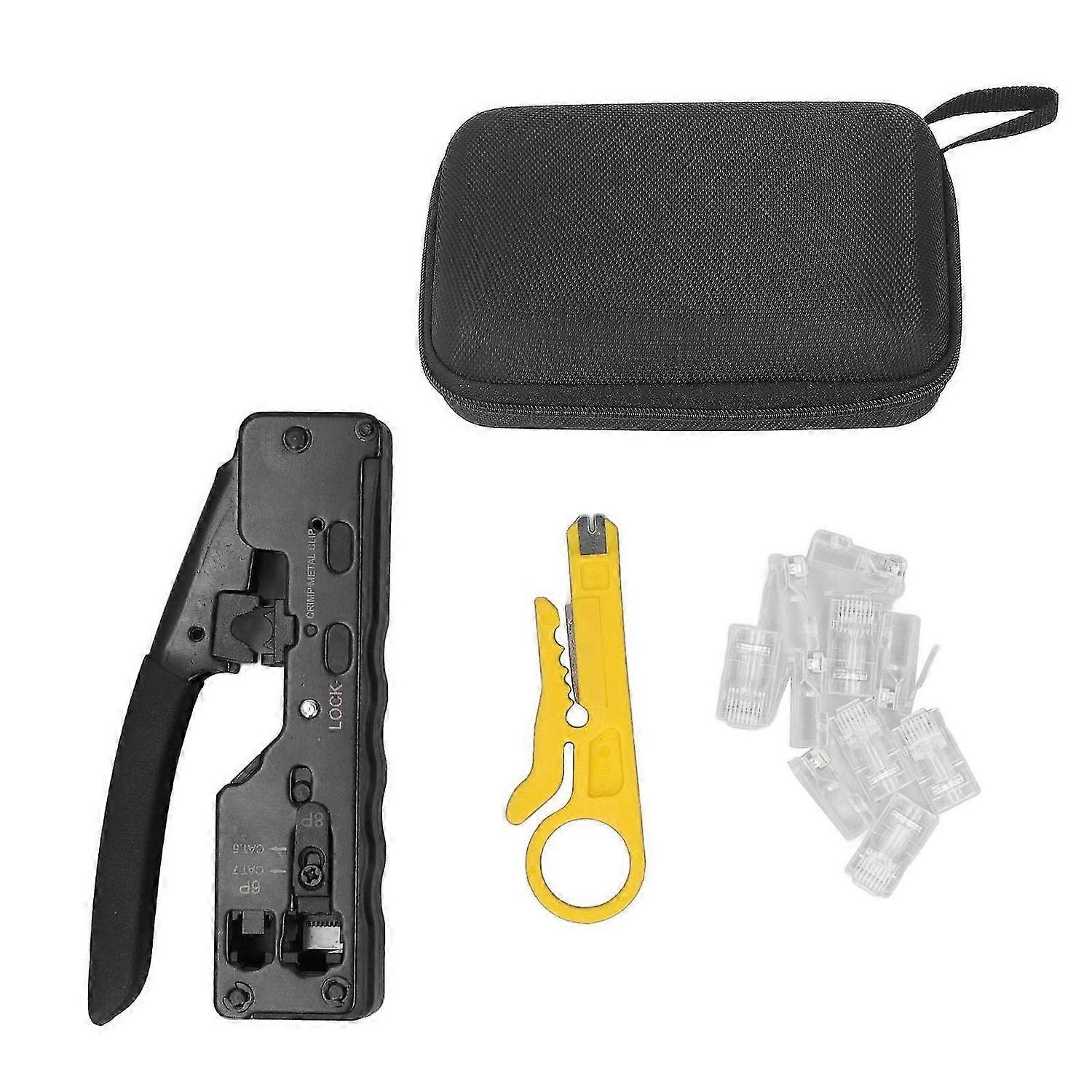 Cable Crimping Pliers Set Ratcheting Net Cable Crimper Stripping Cutting Tool with 10 Pcs RJ Connector
