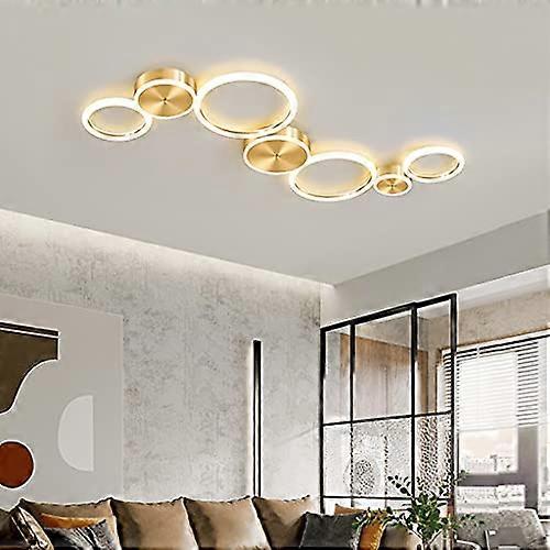 LED Ceiling Light Gold Dimmable with Remote Control Round Acrylic Lampshade, 7 Rings/78w