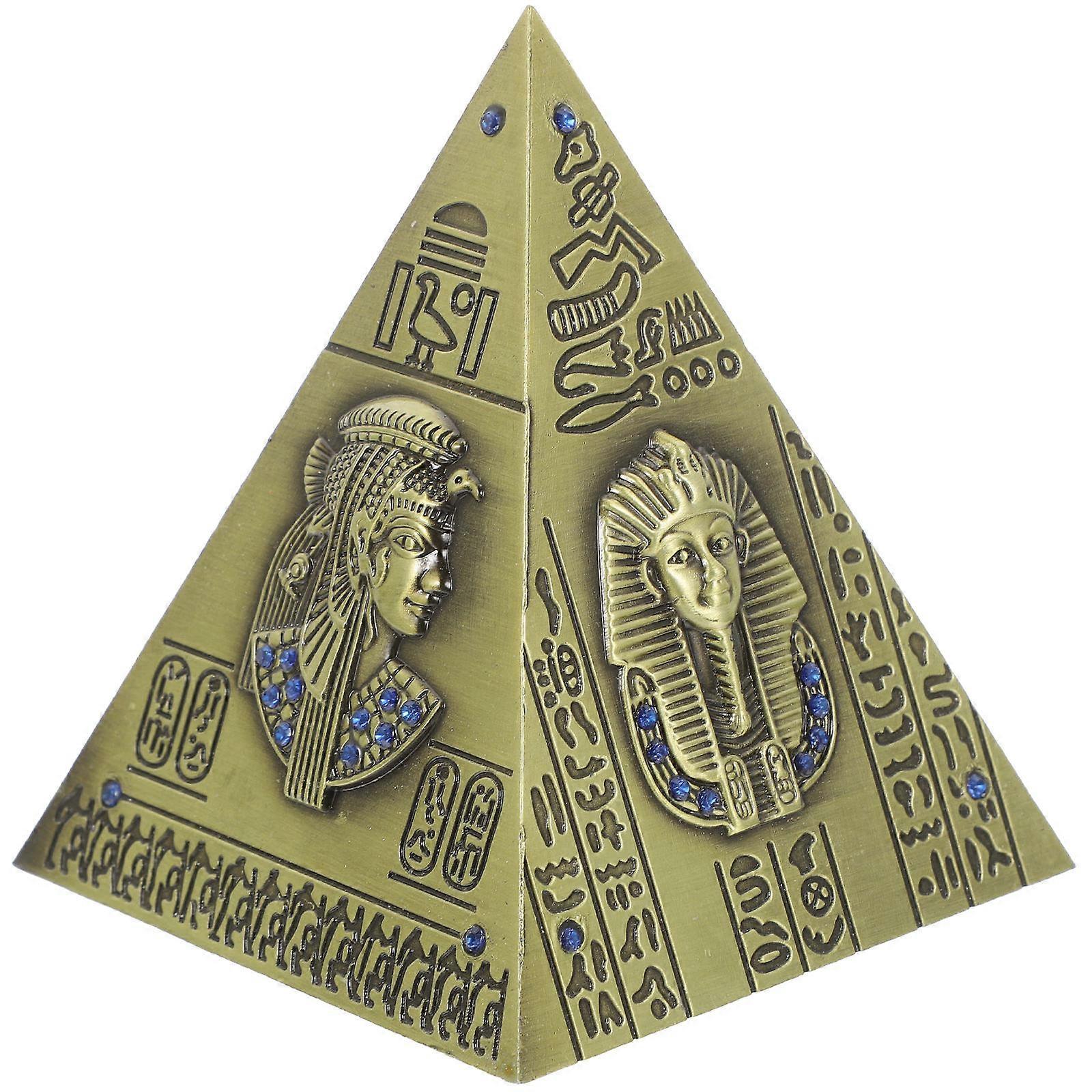 Retro Handmade Pyramid Sculpture for Desktop Decor, Vintage Home Office Decoration, Simulation Prop