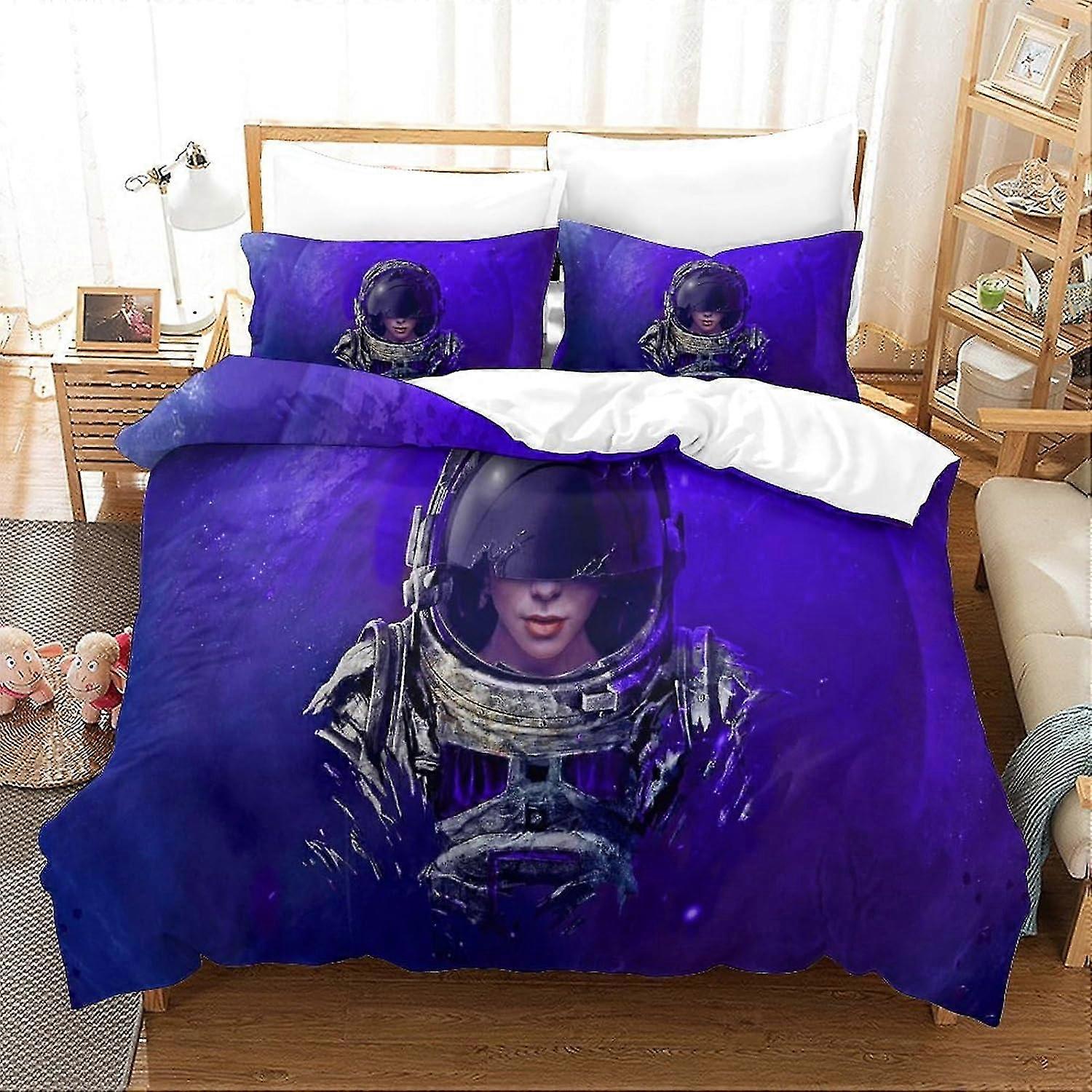 3 Pieces Cosmic Astronaut Bedding Set with Pillowcases Soft Microfiber Quilt Cover Double Size