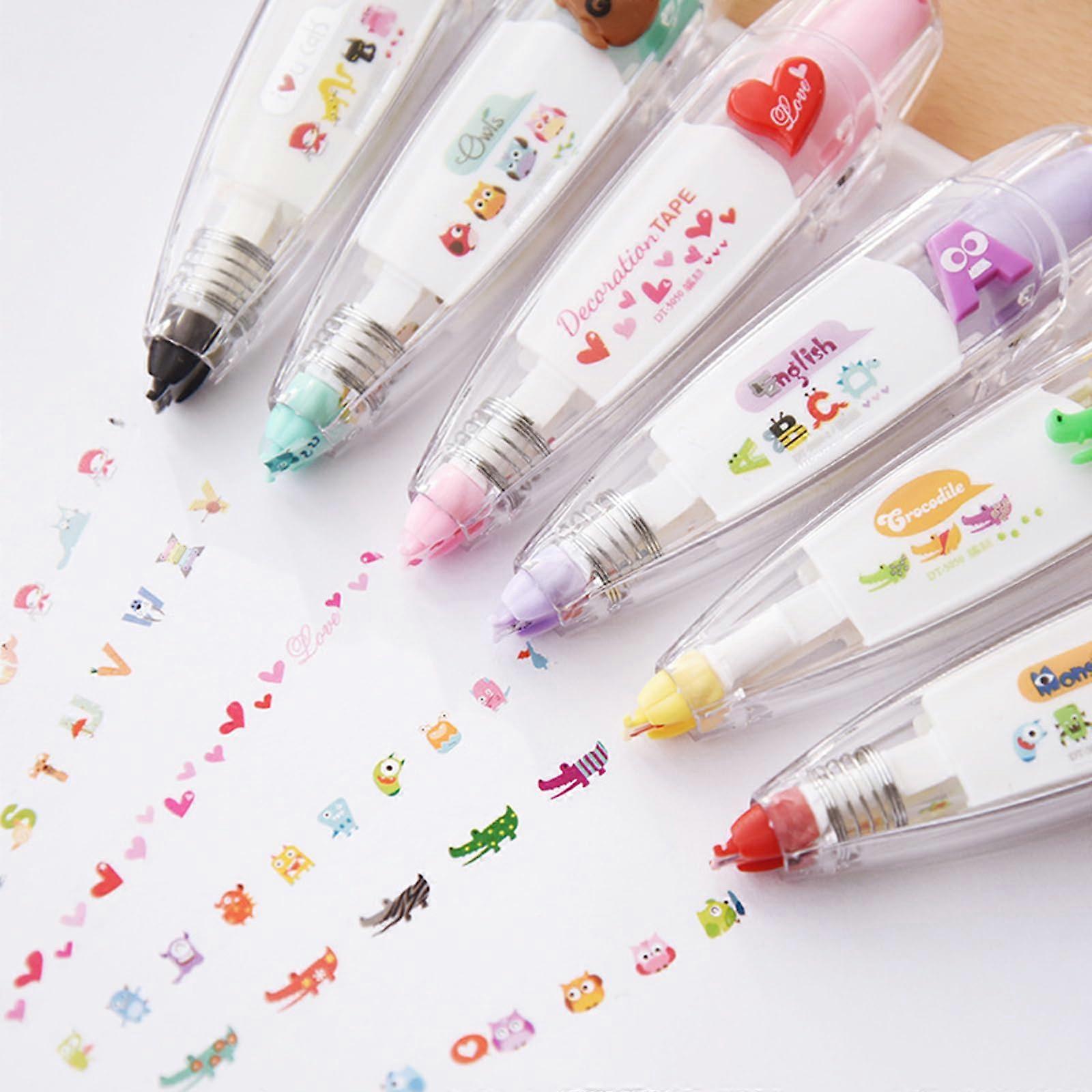 Pack of 6 Infinite Decorative Pens, DIY Cute Animals Print, Patterned Correction Tape