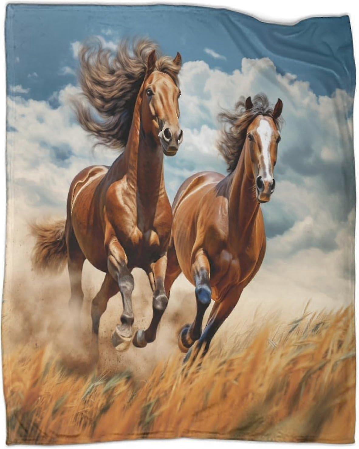 Horse Plush Blanket 3D Printed Throw Blanket for Kids and Adults Soft Fuzzy Fleece for Sofa Bed Couch