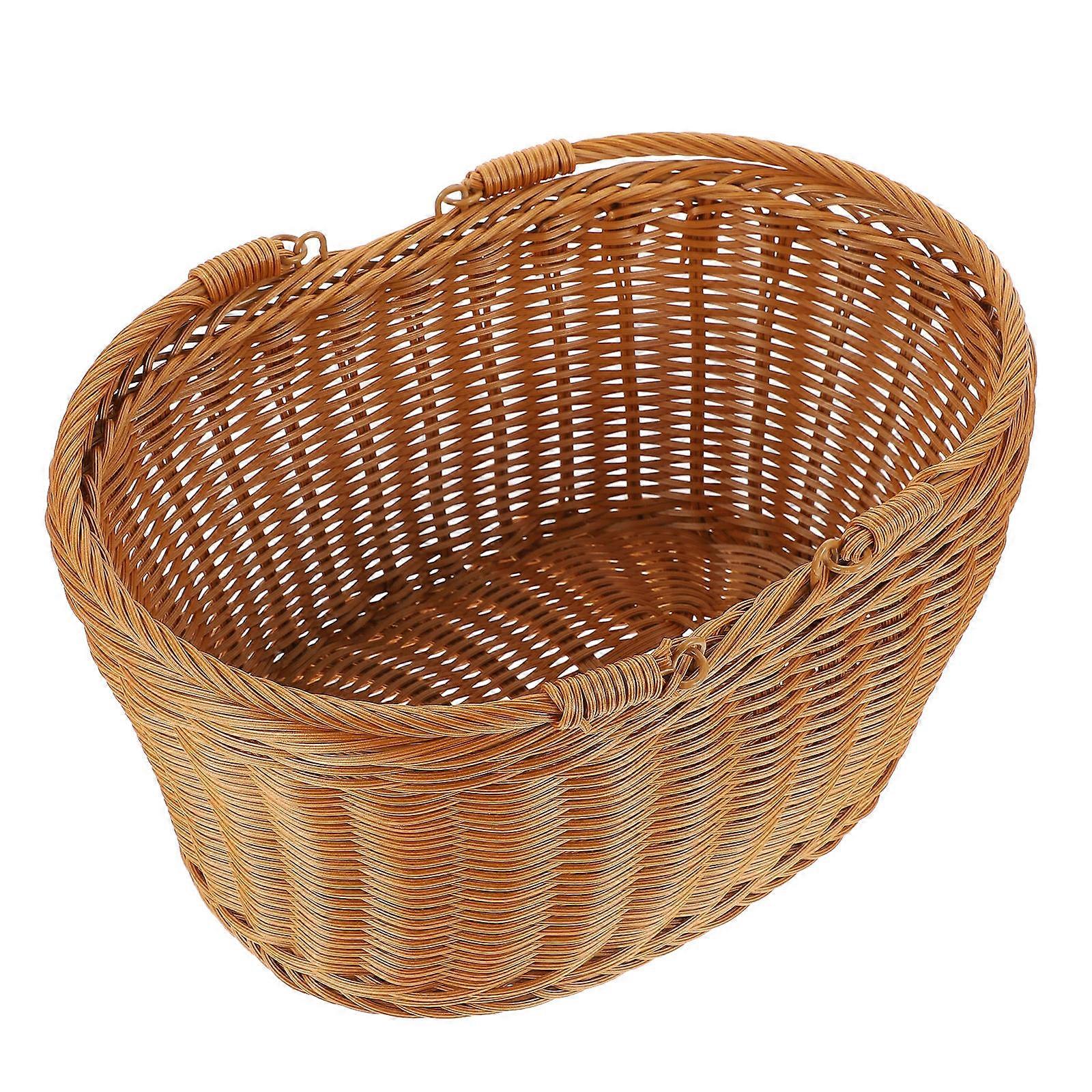Portable Imitation Rattan Fruit Basket For Outdoor Picnic Use Light Brown Color 1Pack