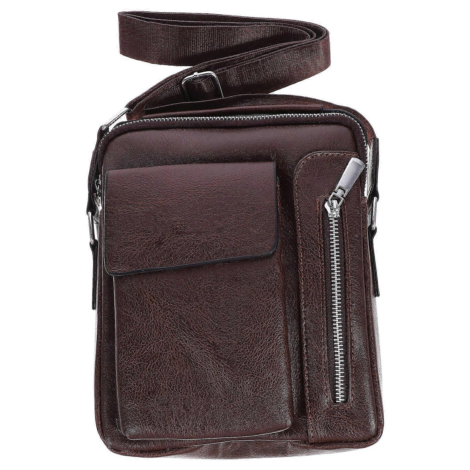 Men Large Pu Crossbody Messenger Bag For Use Strap Brown