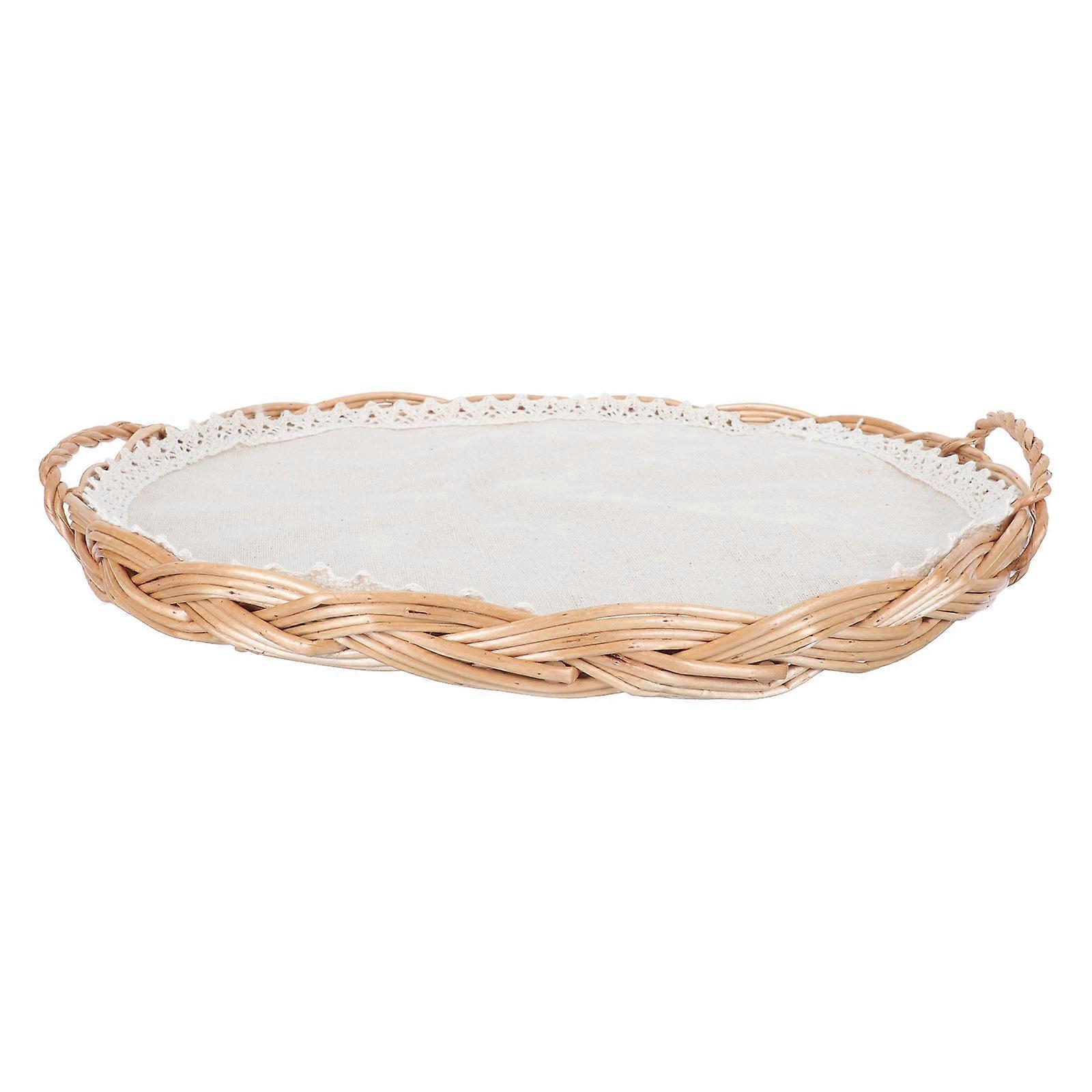 Rattan Woven Baskets Wicker Weaving Bread Basket Kitchen Use Round Shape Synthetic Material Fruit Holder 1Set