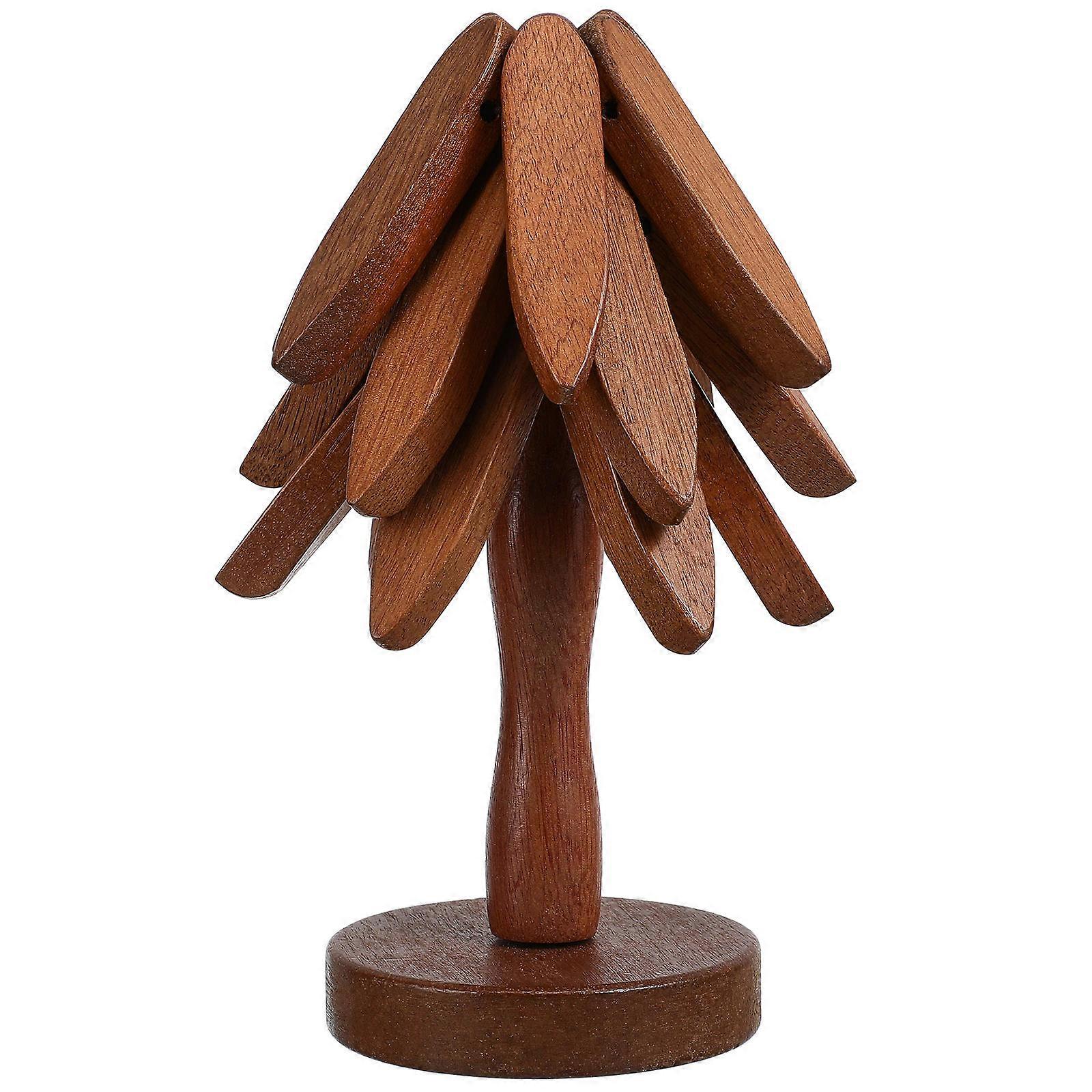 Wood Trivet Multi-functional Use Tree Shaped Hot Pot Holder For Dining Table Protection Brown 23.00X10.00X10.00CM 1Set