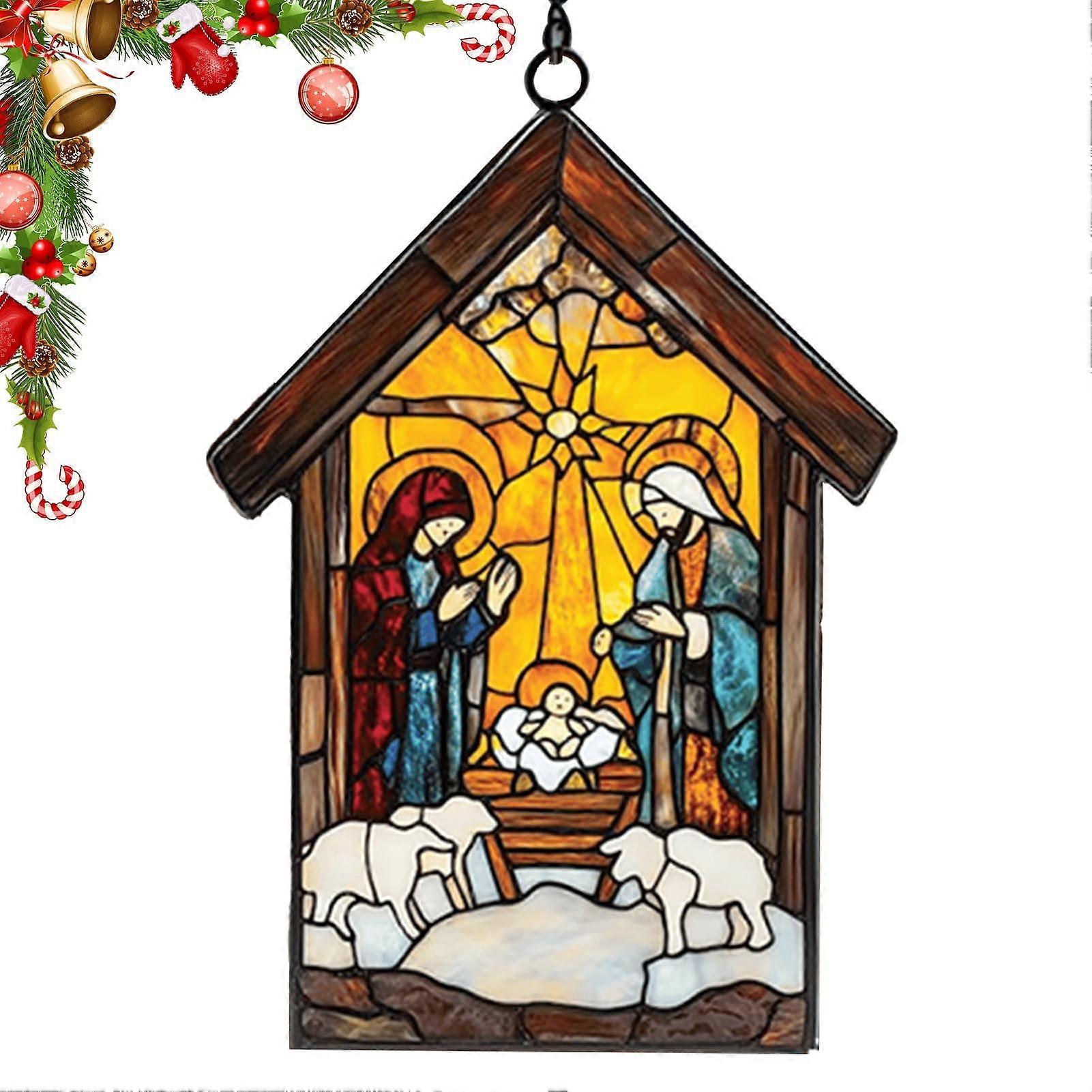 Nativity scene, handpainted stained glass window, Nativity window, window decoration, handpainted, Nativity window A.