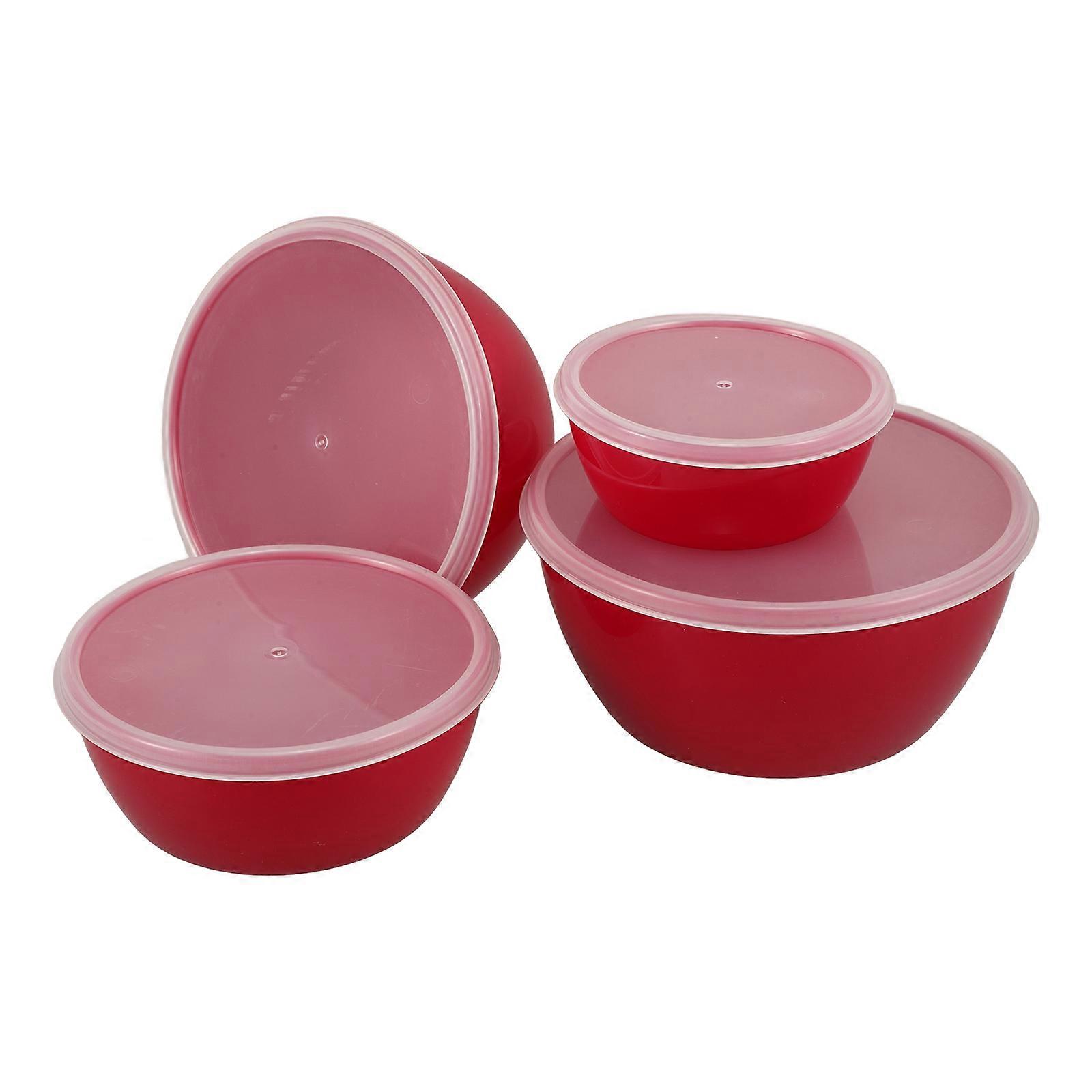 4pcs Pink Plastic Salad Bowls Set With Lids Food Storage And Mixing Bowls For Fresh Fruits And Vegetables