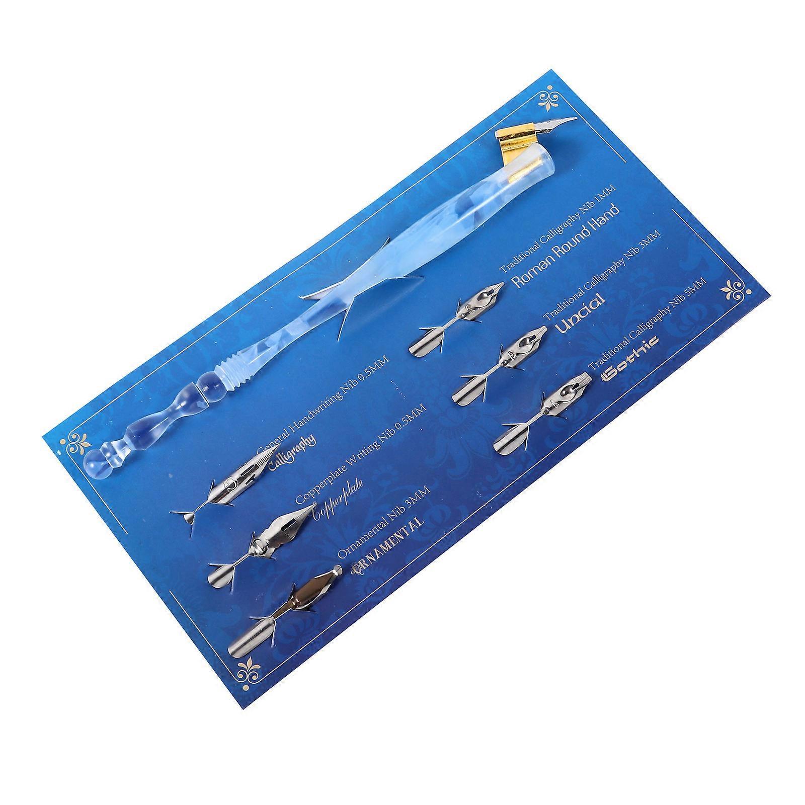 English Calligraphy Set with 6 Nibs for Writing Use Blue Synthetic Material Lightweight Handy