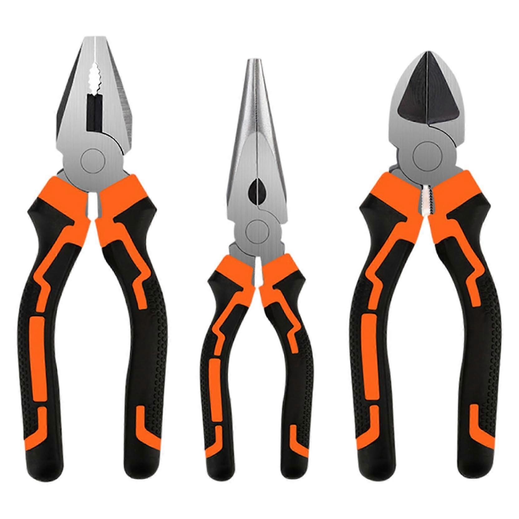 3PCS Electrician Pliers Set, Rust-Resistant Steel Tools with Non-Slip Grip, Includes 8 Combination, 6 Diagonal, 6 Long-Nose Pliers