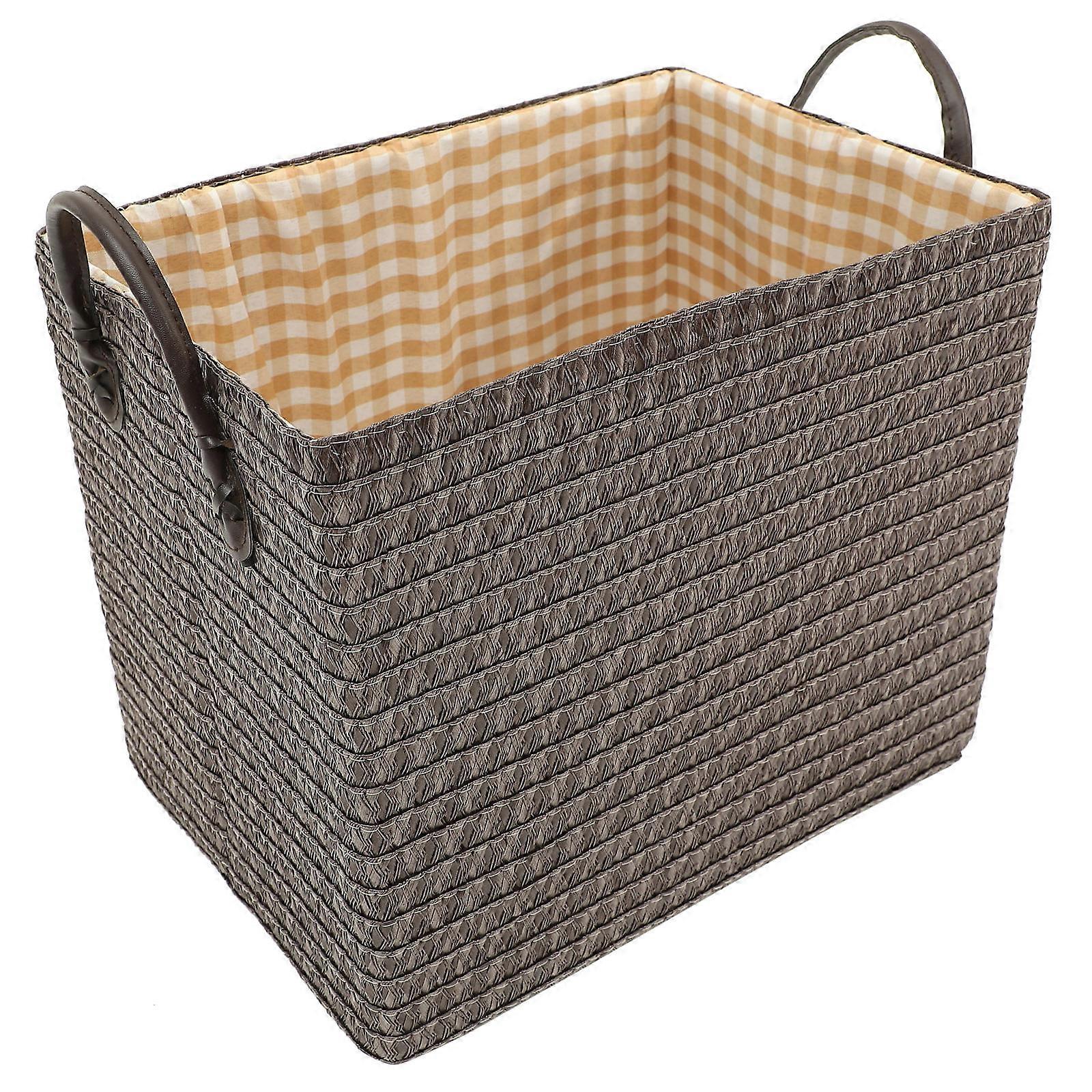 Coffee Woven Clothes Storage Basket with Handles for Closet Organization Large PP Material 12.5x9x14 inches