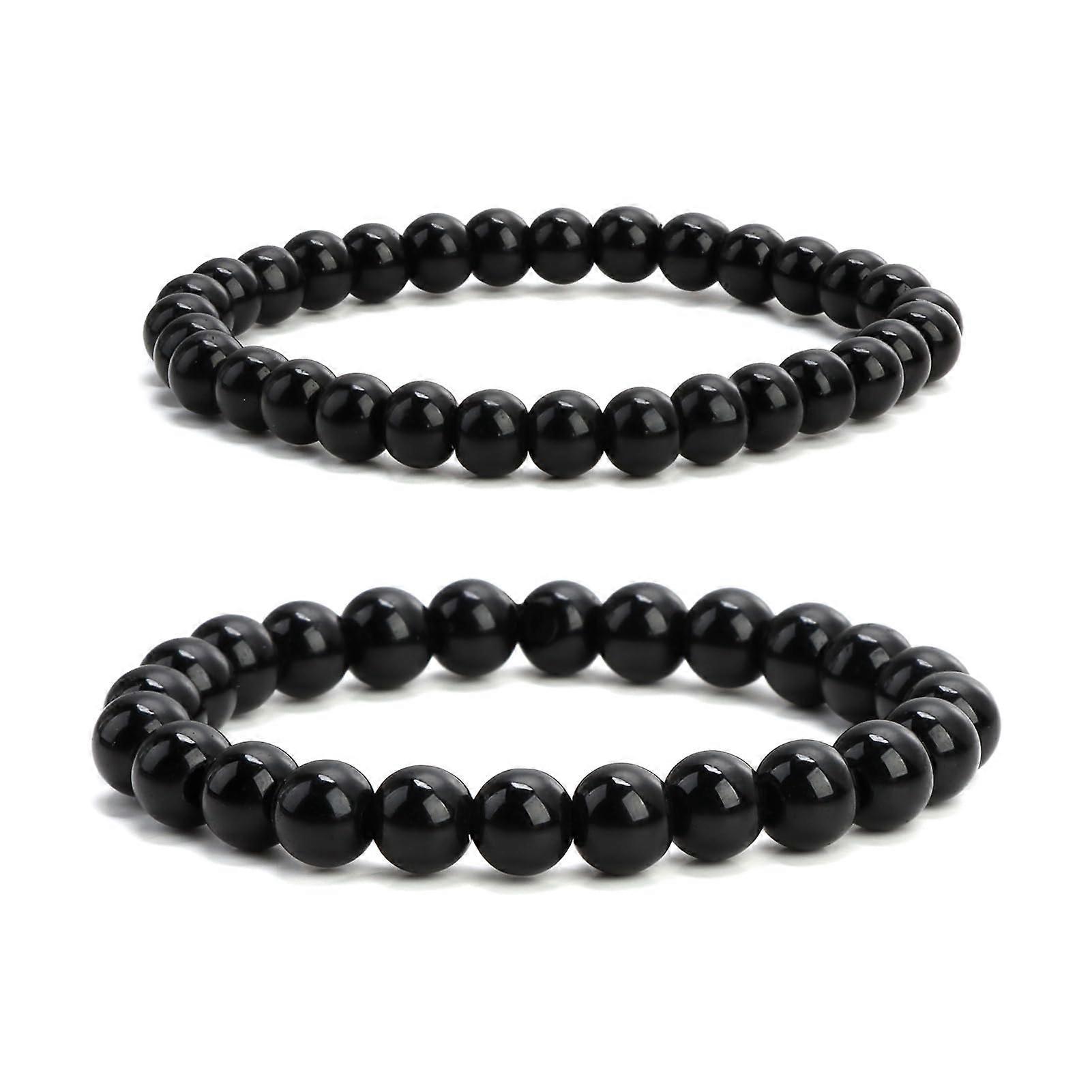 Pack of 2 Black Tourmaline Bracelets, MM Gemstone, Large Stretchy, 18cm