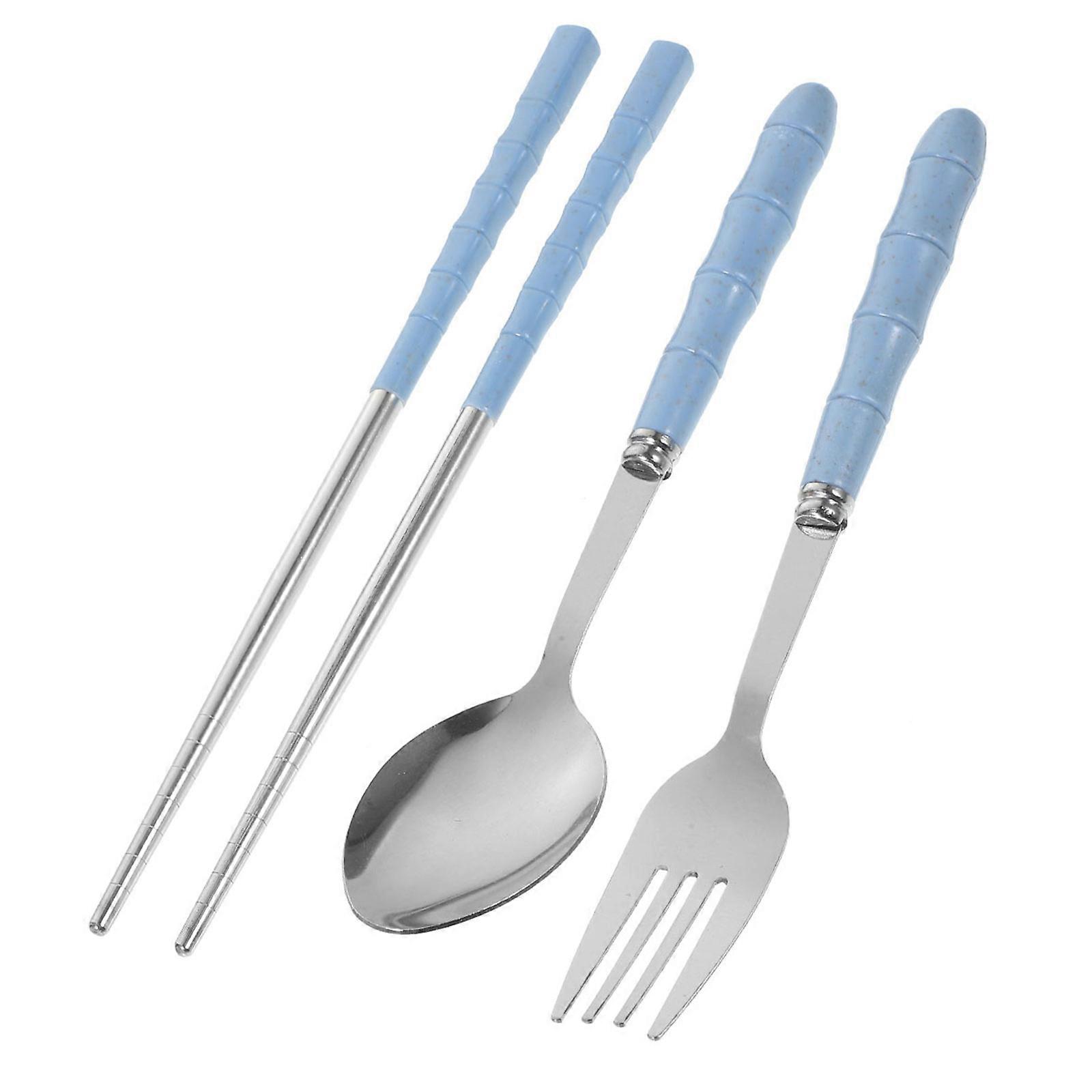 Stainless Steel Chopsticks Spoon Fork Set For Travel Camping Home Use Stylish Blue 1 Set