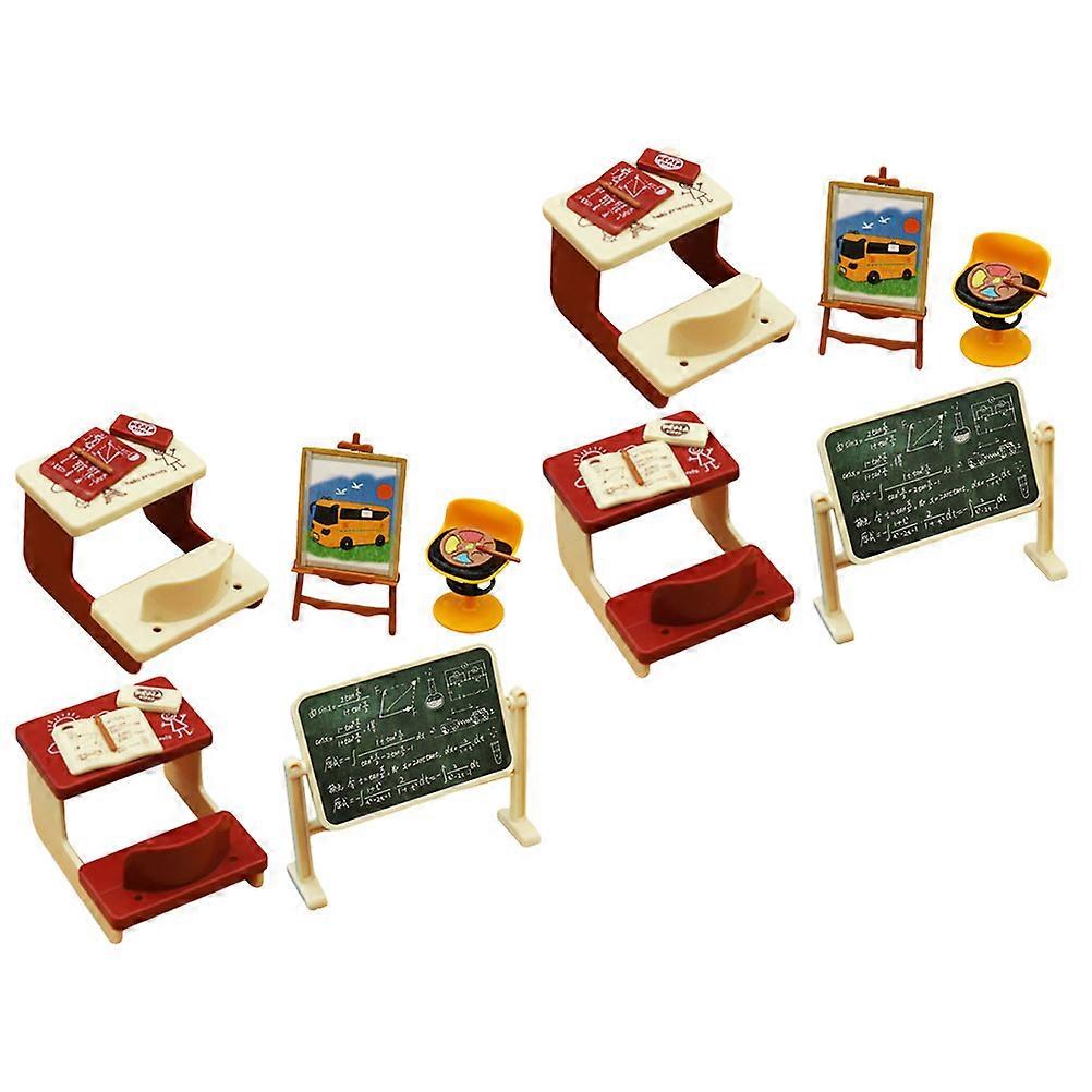 Miniature Classroom Model Set – Realistic Dollhouse Accessories for DIY Crafts, Desk Chair Chalkboard Decor, Micro Landscape & Photo Props for Doll