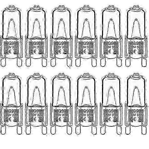 12 Pack G9 Halogen Bulbs - 33W, 230V, 2800K Warm White, Clear Capsule with Dimmable Function