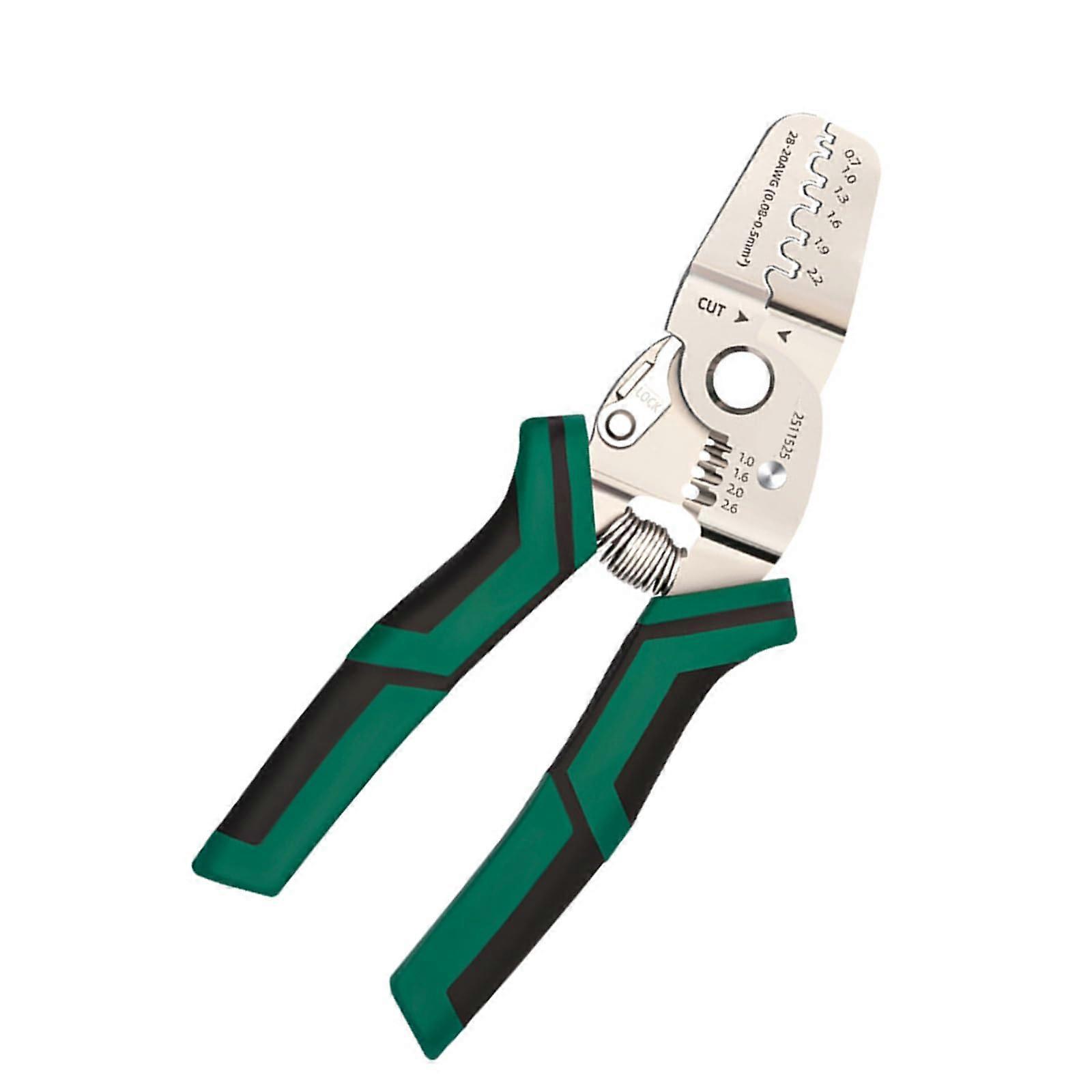 Compact multipurpose cable cutter, tool for crimping and stripping wires with ergonomic design for electrician maintenance.
