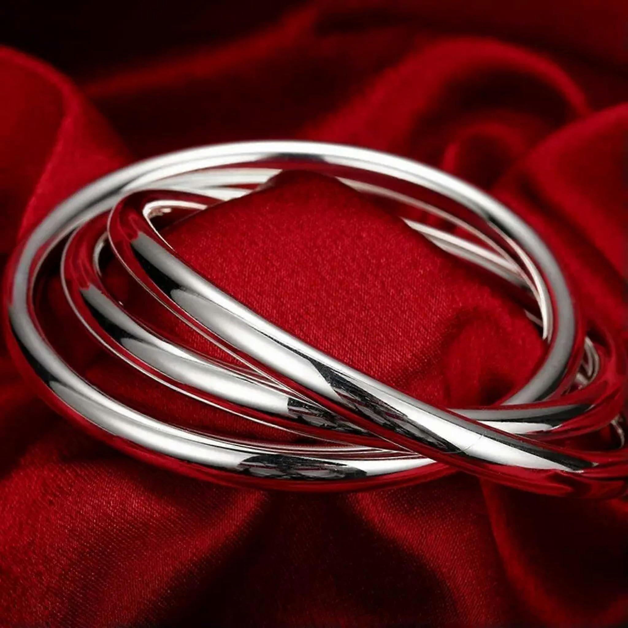 925 Sterling Silver Bangle Three Large Round Circles For Women Silver Bracelet