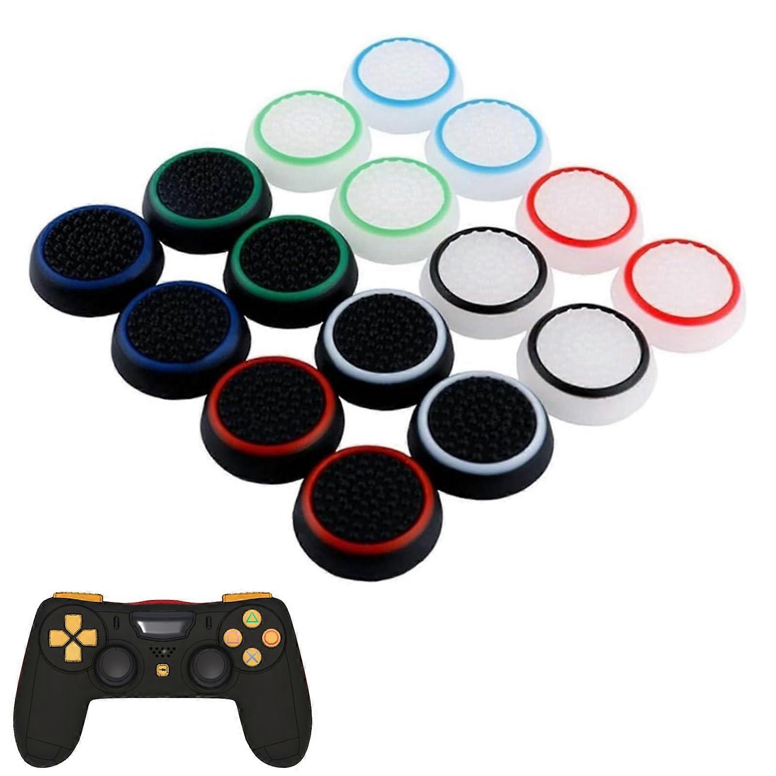 Thumb Grips Set for PS5 PS4 PS3 Controllers - 16 Pack Glow-in-the-Dark with Convex Concave Design in 8 Colors