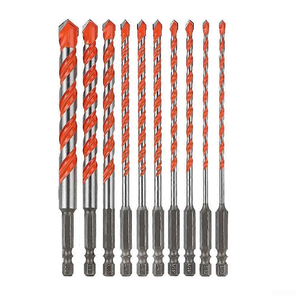 10 Piece Drill Bits Set for Masonry, Concrete, For Glass and Tile with 1/4 Hex Shank