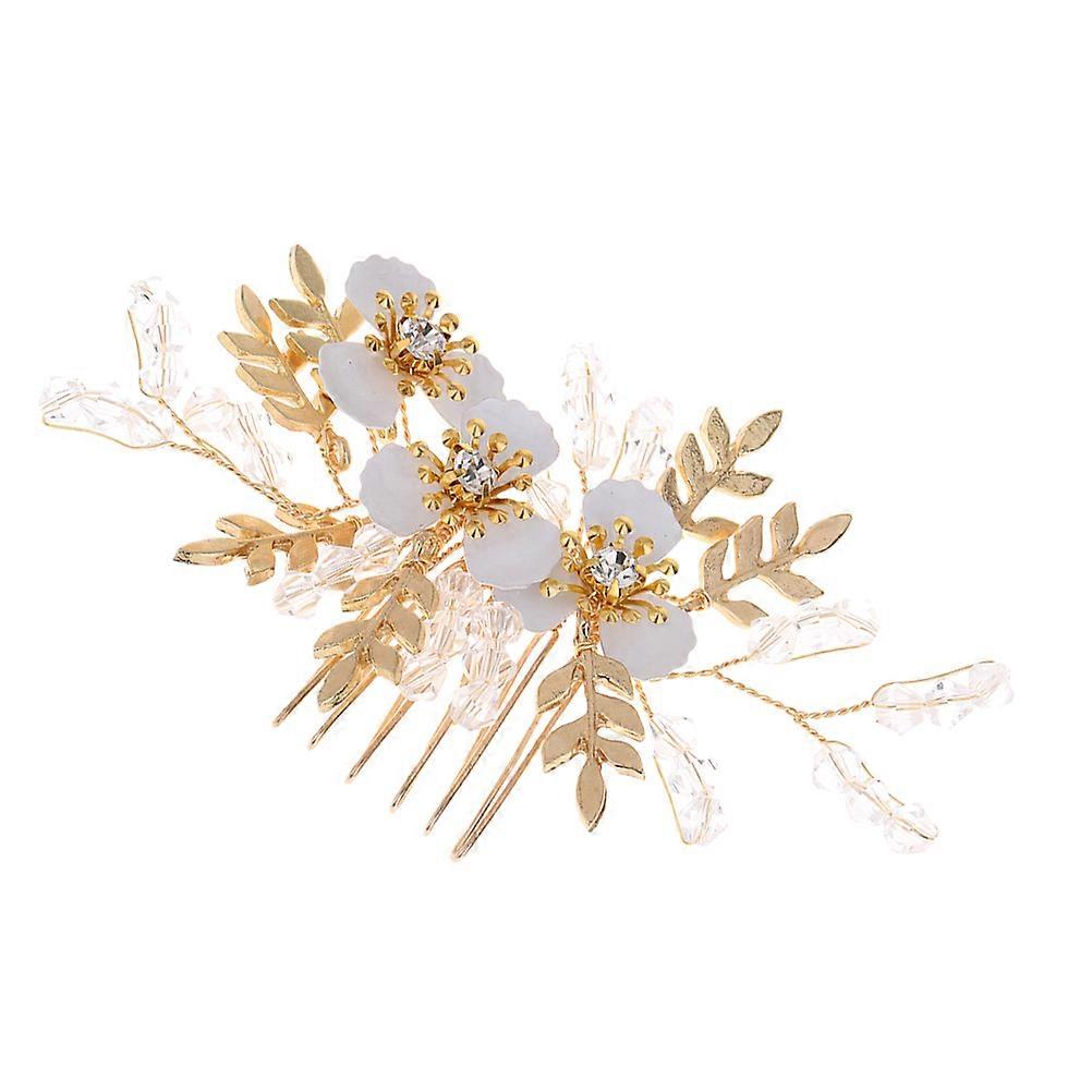 Golden Hair Comb Clips with Rhinestone and Artificial Flower Design for Decor Perfect for Bride and