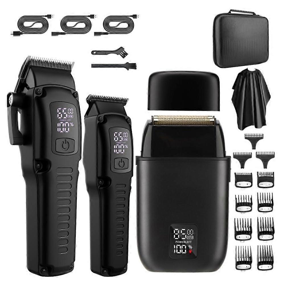 Men's Professional Hair Clipper Set with LED Display, Beard Trimmer, Electric Shaver, Cordless, Rechargeable