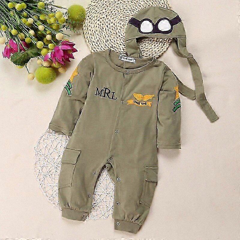 Bebek Tulumları Pilot Havacı Kostümleri Erkek Bebek Kıyafetleri Şapka Uzay Tulumu + Cap Fly Aviator's Kask Ayak Pamuksuz