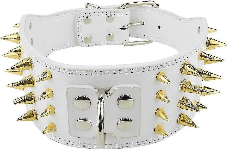 Adjustable Spiked Dog Collar PU Leather 4 Rows Studded Pet Collars ...