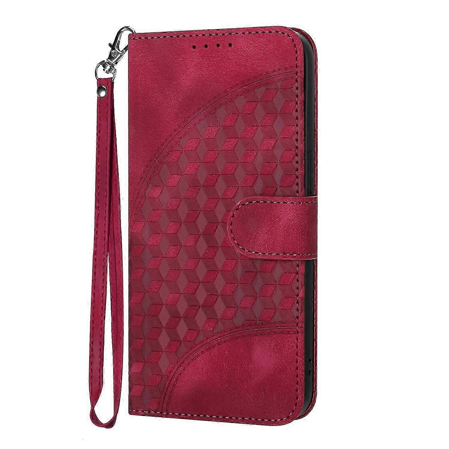 Case For Iphone 13pro Rose Red Leather Solid Skin Texture Diamond E...