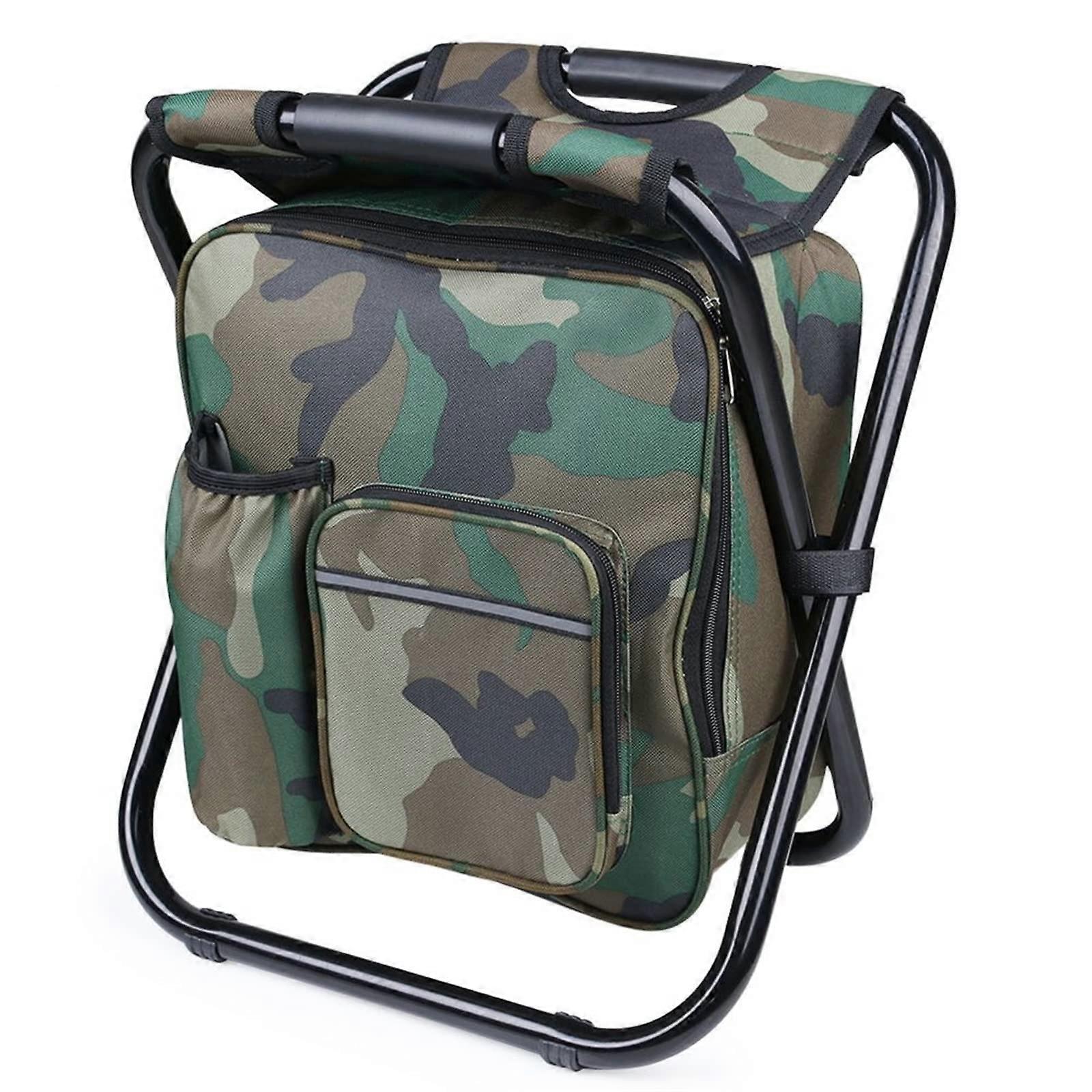 Fishing Chair Multifunctional Folding Stool Portable Ice Bag With Thermal Insulation Backable Lightweight Camouflage