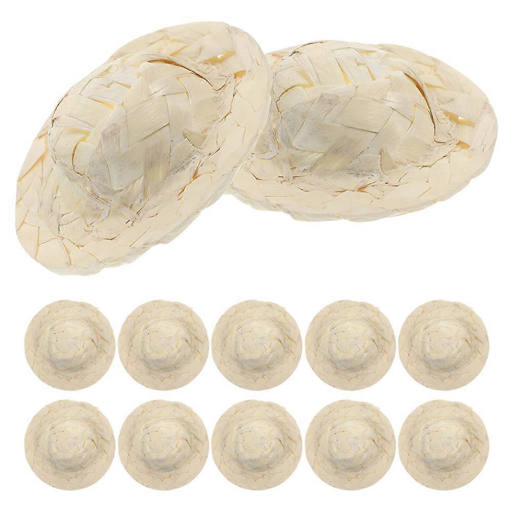 Mini Straw Hats 12Pcs Decorative Doll Accessories for Craft Projects Light Yellow Woven Material
