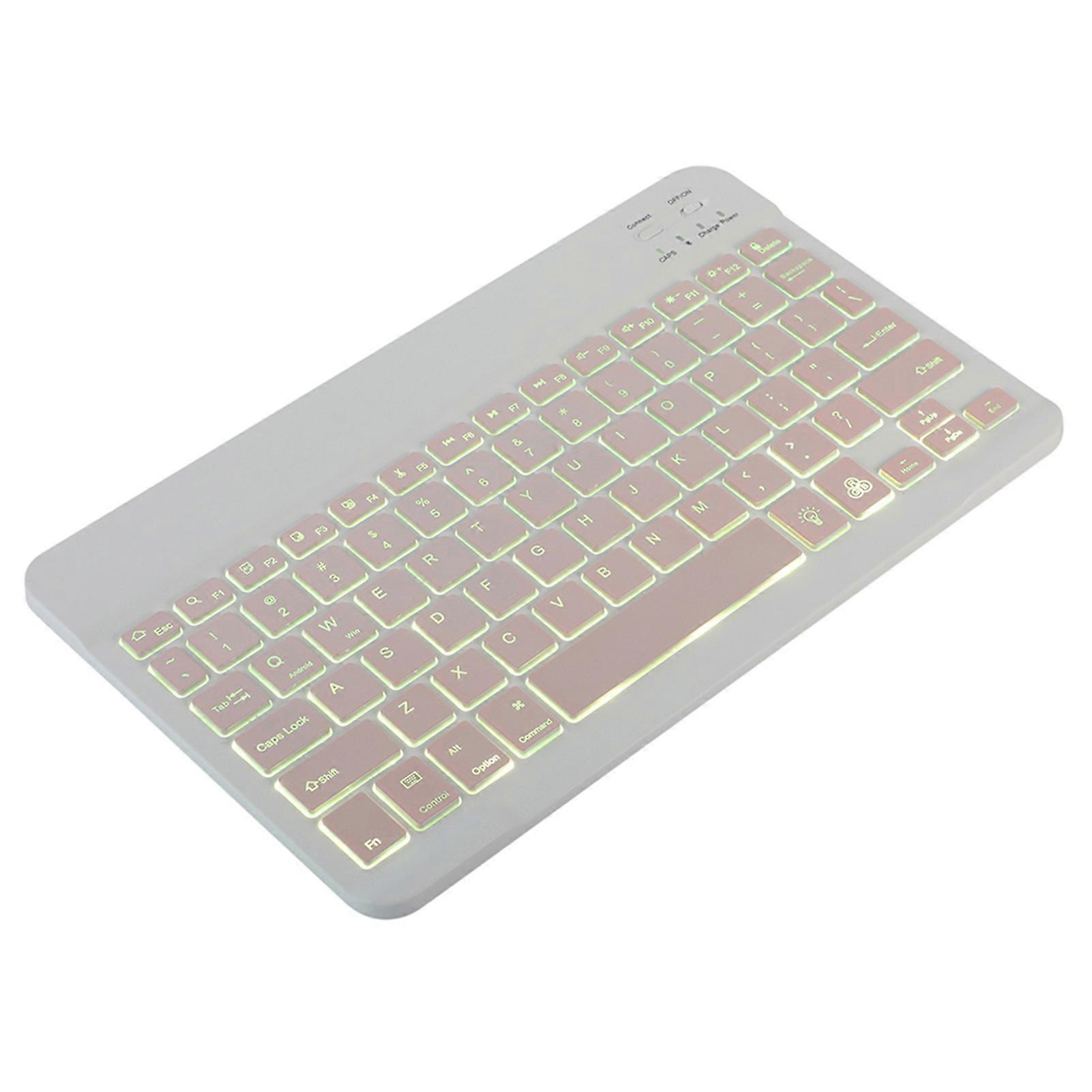 10 Inch Wireless BT Keyboard Ultra-Thin Rechargeable Mixed Light Effect Three-System Compatible White