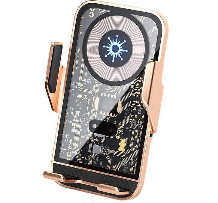 Wireless Car Charger Mobile Phone Holder Punk Cell Phone Mount Fast Auto Clamping Automatic Bracket Universal Dashboard/Windshield/Window(Gold)