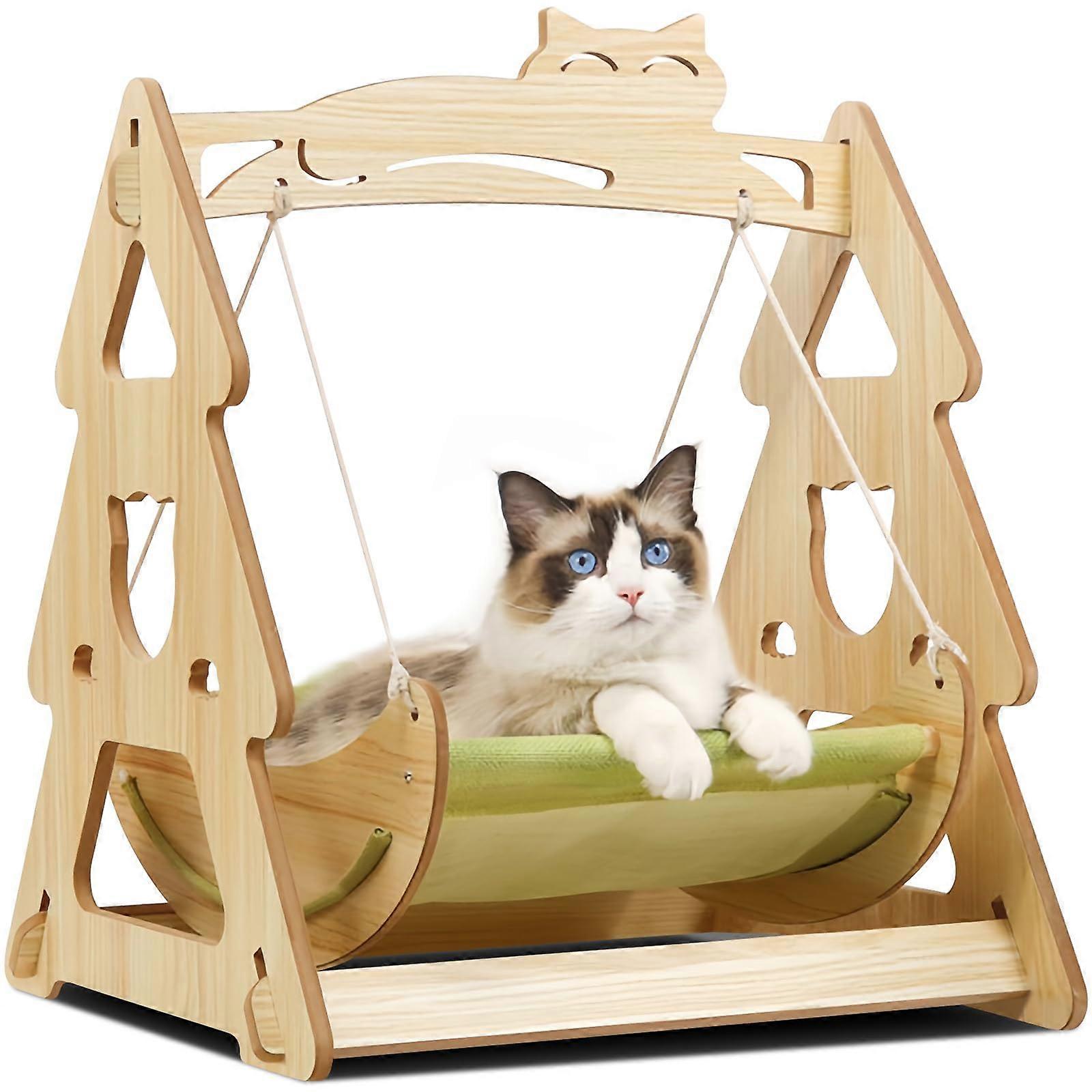 Cat Hammock Bed With Wooden Frame, Indoor Hanging SingleLayer Cosy Nest For Cats And Small Dogs