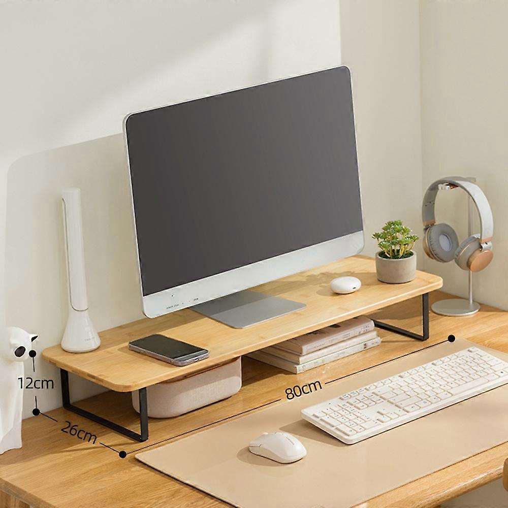 100cm Length Monitor Riser Stand for Desktop Computer Bamboo Study Table Storage Shelf