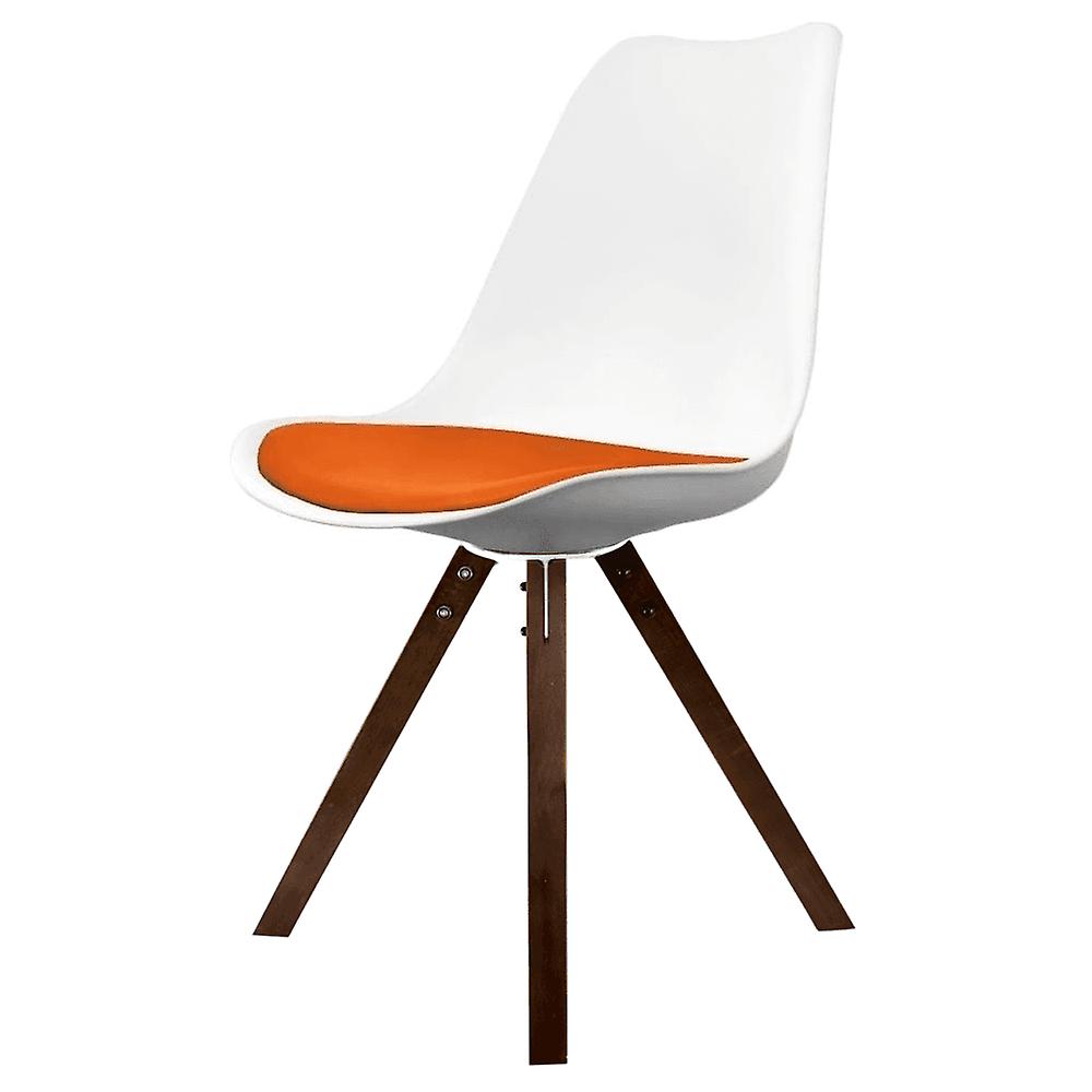 Fusion Living Soho hvid og orange spisebordsstol med firkantet pyramide mørke træben