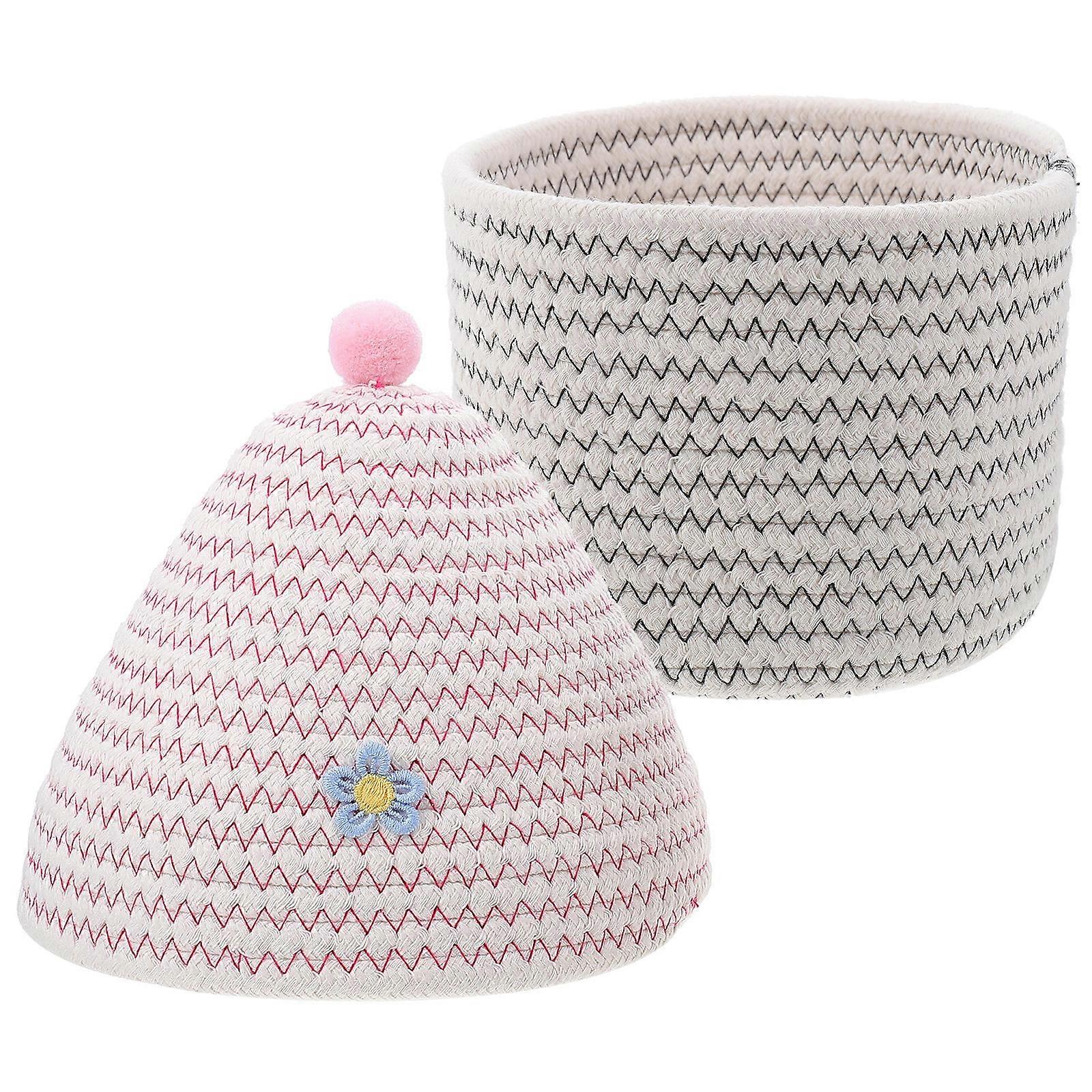 Small Woven Basket Cotton Storage Container for Storage 2Pcs Red Color