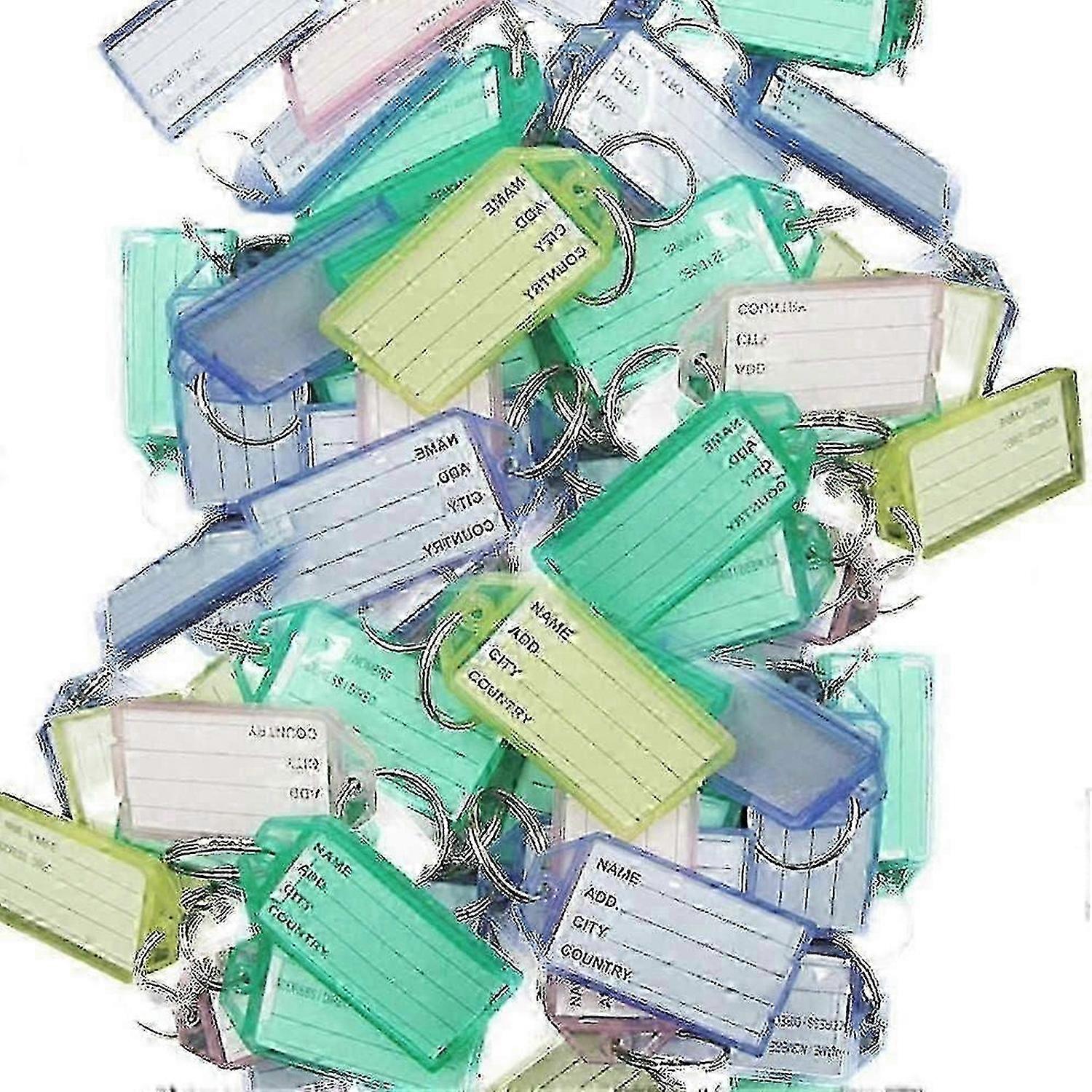2024 Suitable 50 Pcs Metal Keychain Colorful Plastic Key Fobs Luggage Name Card Label Tag Keyring Keyring Mixed