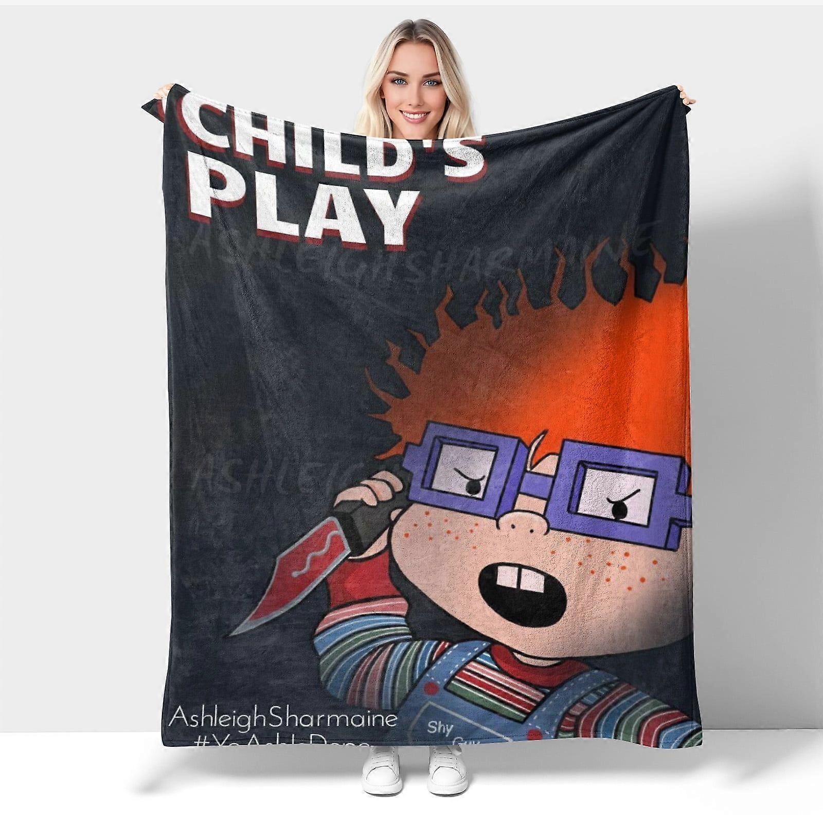 v14 Halloween Chucky Impresso cobertor de veludo duplo face espessado, confortável e macio para sofá, cobertor de inverno grosso para quarto, sala de estar 40IN*